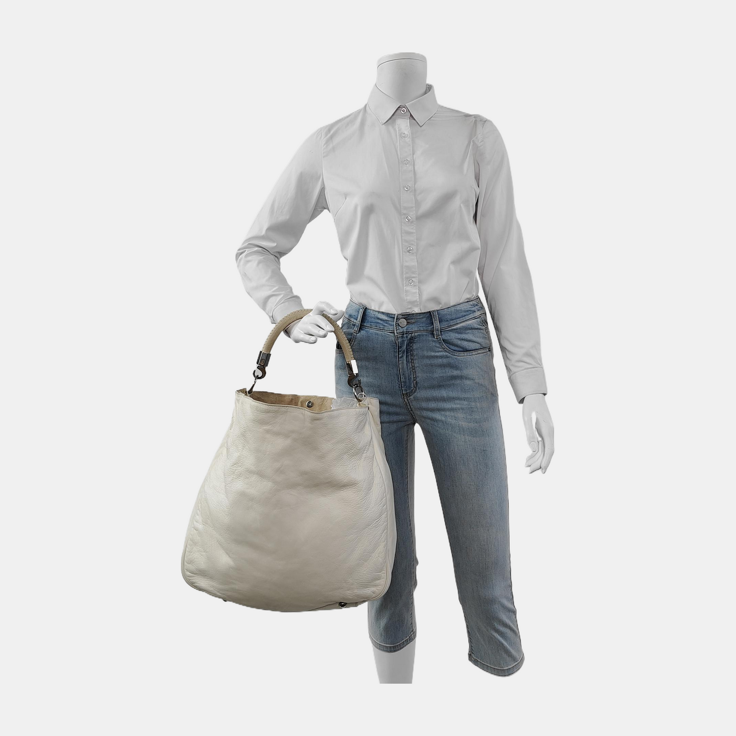 YSL ROADY White Leather Handbag Silver Hardware Sub-bag-(SKU)-942584962