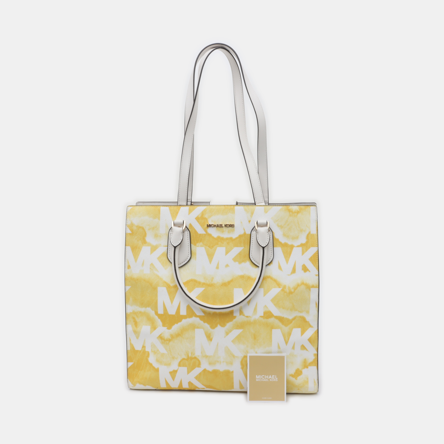 MICHAEL KORS Mercer Yellow Coated Canvas Monogrammed Single Shoulder Bag Handbag Golden hardware-(SKU)-937777221