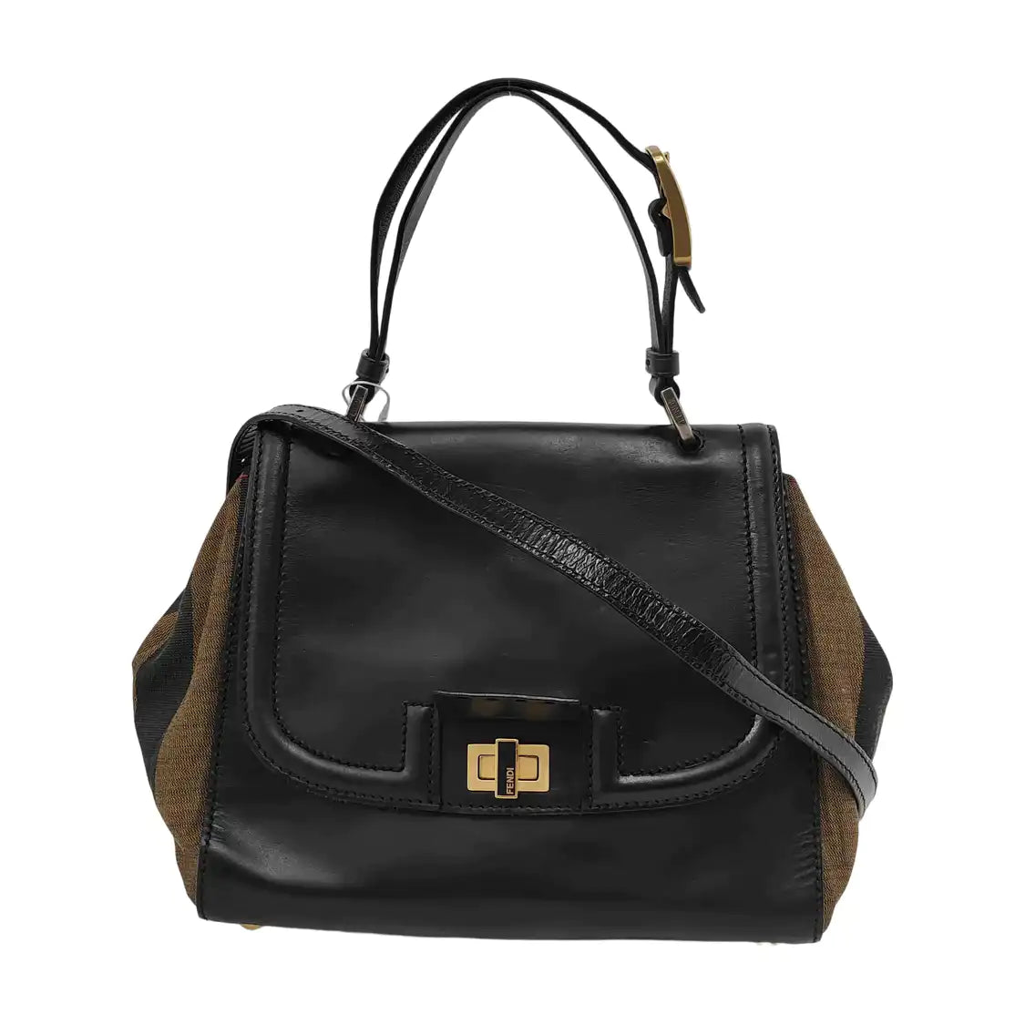 FENDI Silvana Black Leather Single Shoulder Bag Crossbody Bag Handbag Golden Silver Hardware Removable shoulder strap-(SKU)-946084214