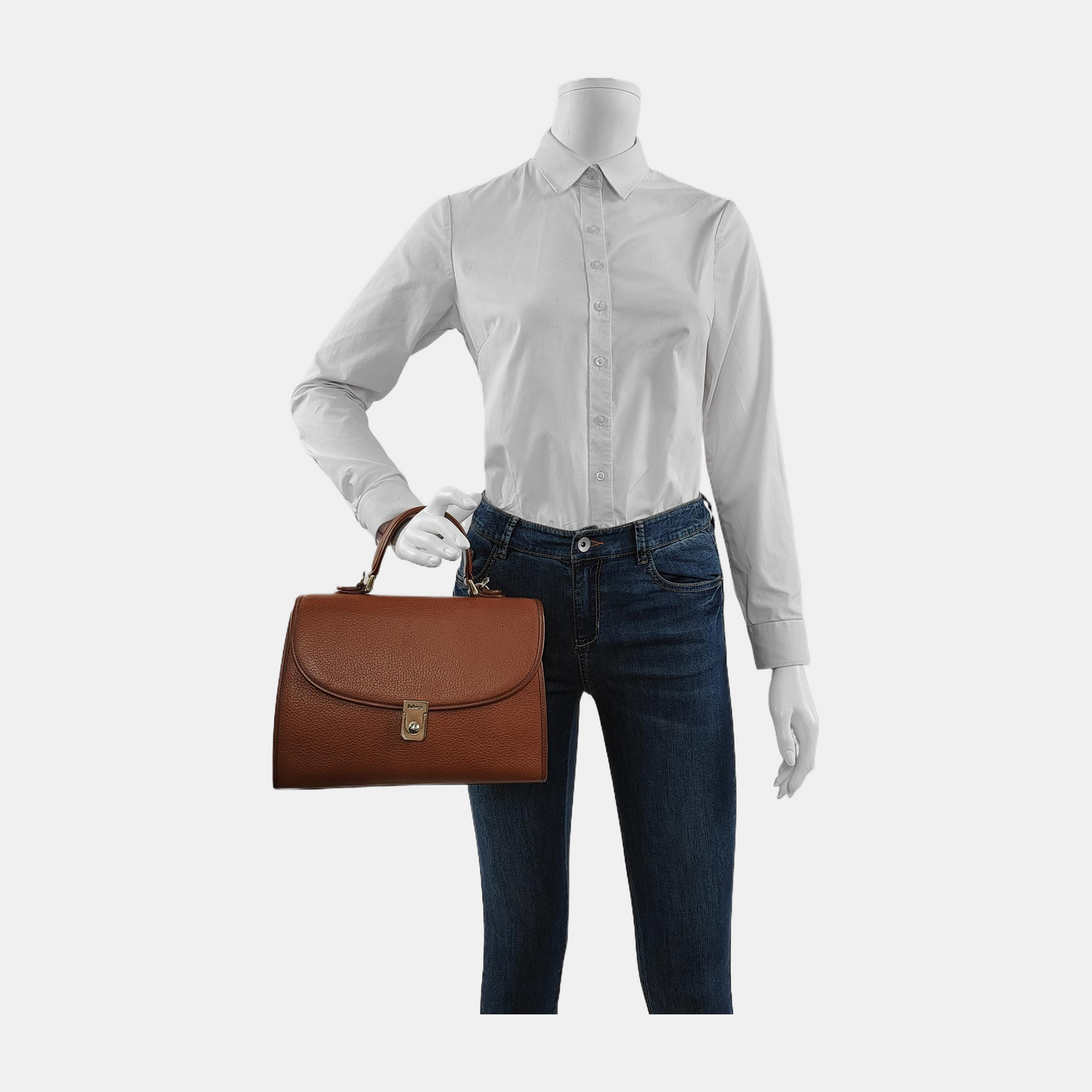 BURBERRY Brown Cowhide Handbag Silver Hardware-(SKU)-14318361