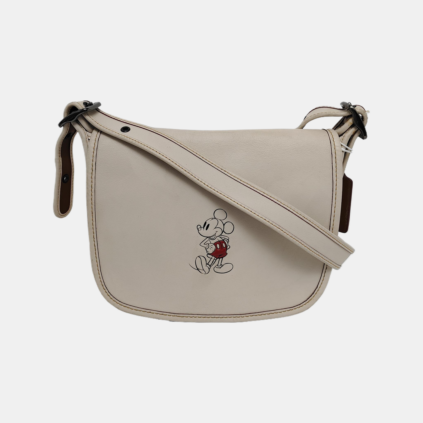 COACH SADDLE 23 Beige Leather Print Crossbody, Single Shoulder Bag Ruthenium color hardware Removable shoulder strap-(SKU)-944545101