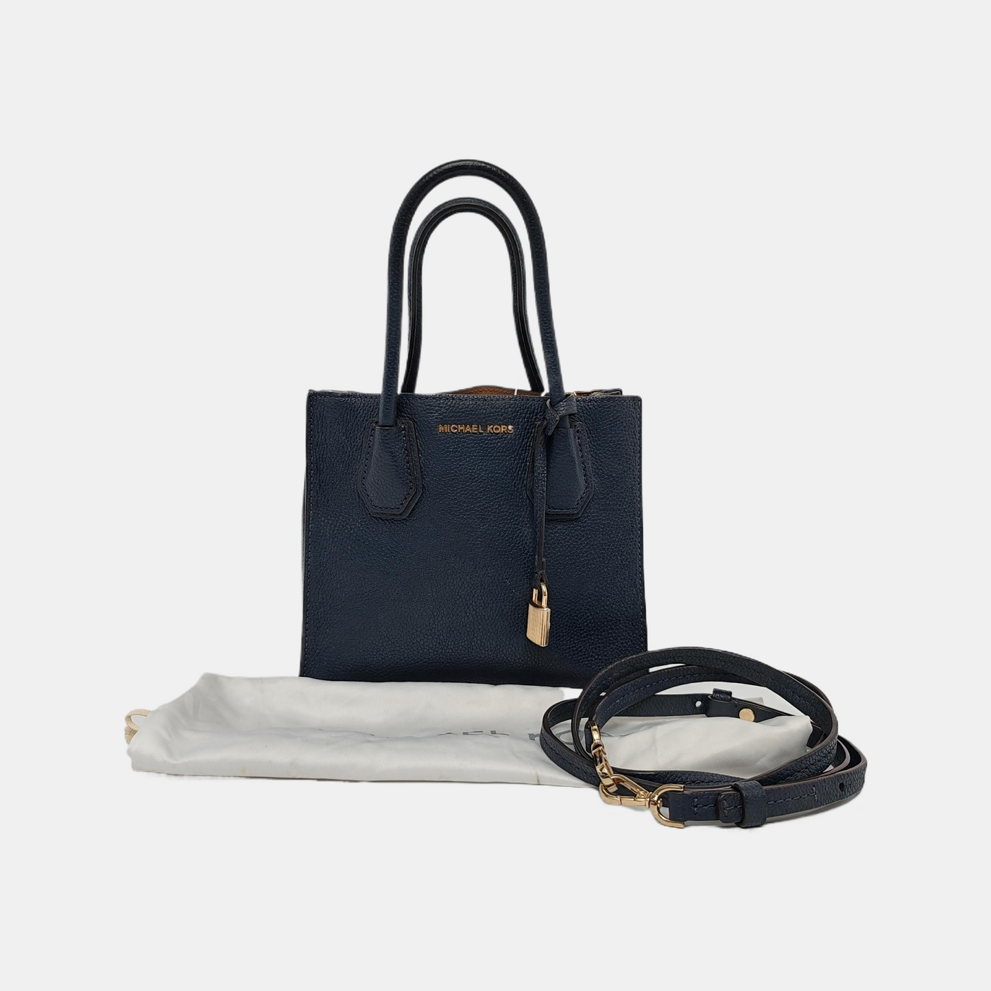 MICHAEL KORS Mercer Medium size Dark Blue Cowhide Embossed Single Shoulder Bag Handbag Crossbody Bag Golden hardware Removable shoulder strap-(SKU)-940019872