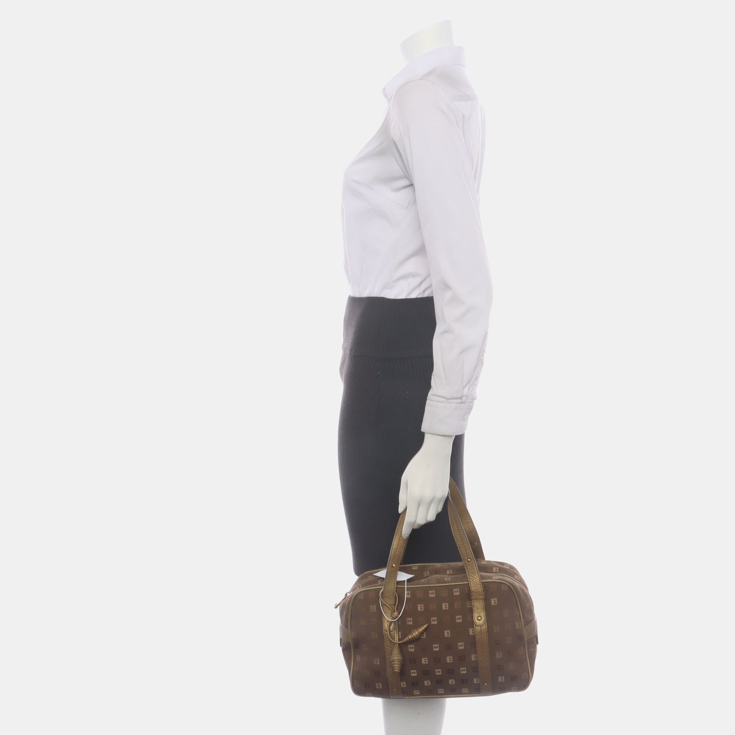 BALLY Tote bag Dark Brown Canvas Jacquard Rivet Handbag Golden hardware-(SKU)-935402614