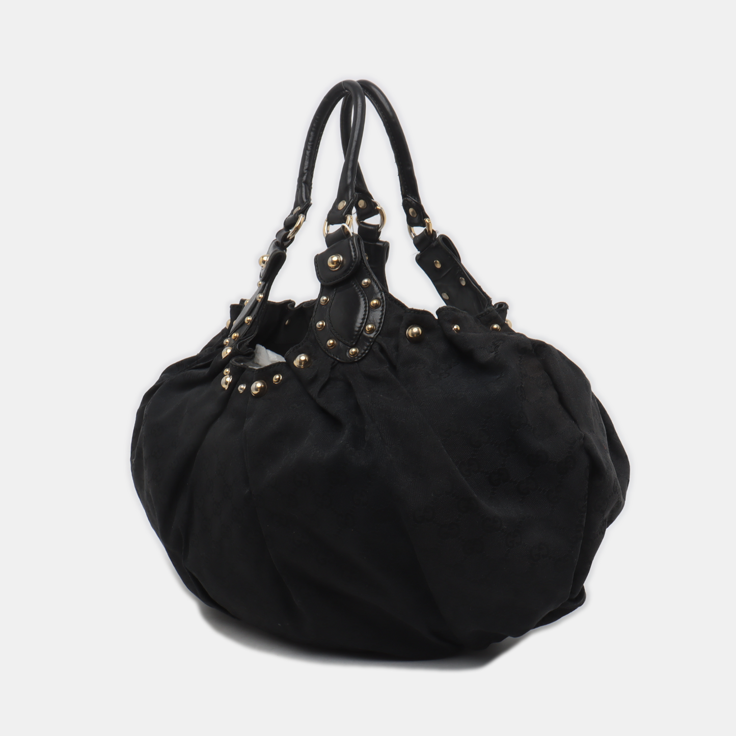 GUCCI Black Canvas Monogram Studs Handbag, Single Shoulder Bag Golden hardware-(SKU)-929188406