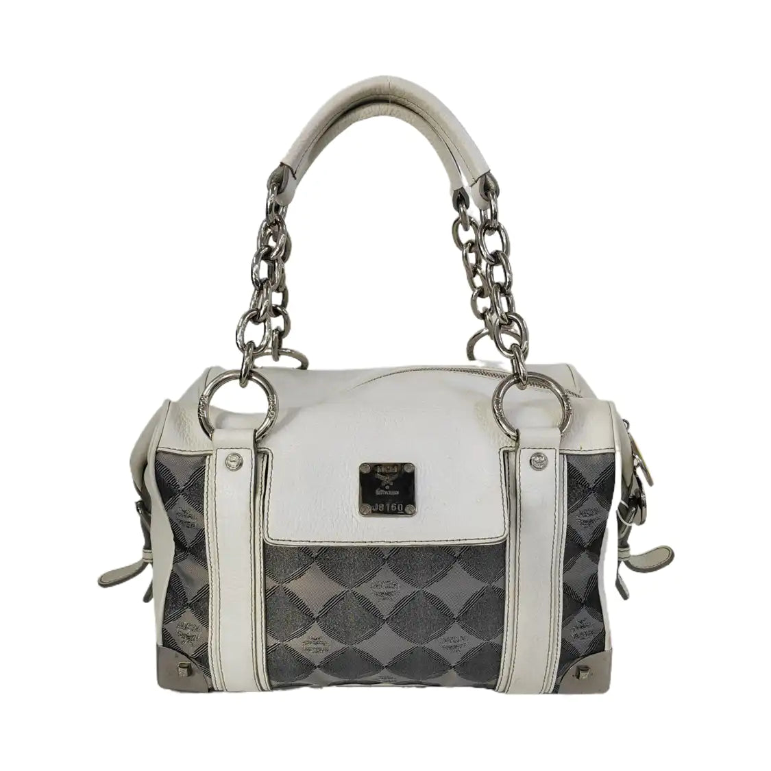 MCM Gray Fabric Jacquard Single Shoulder Bag Silver Hardware-(SKU)-943696572