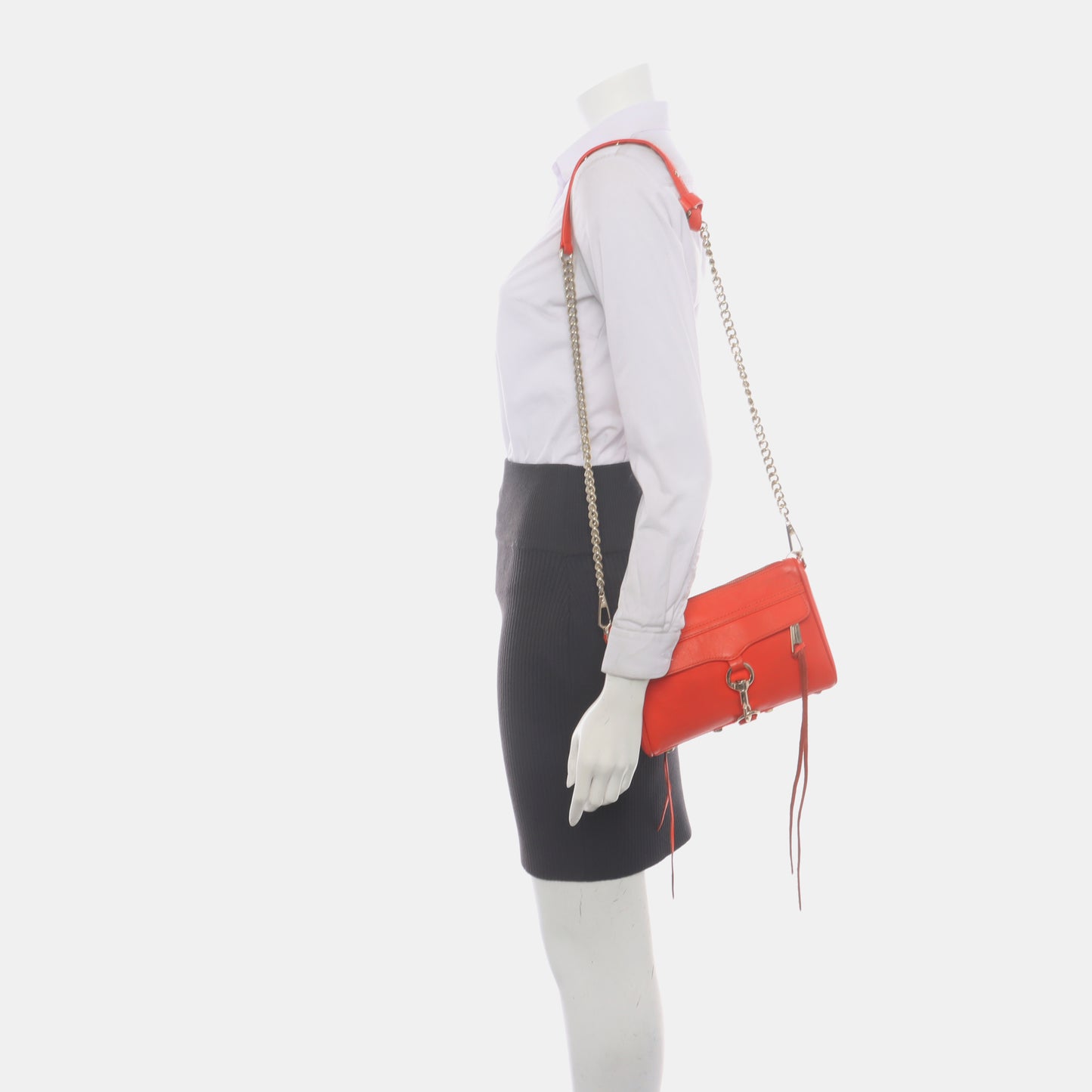 REBECCA MINKOFF M.A.C. Orange Red Cowhide Single Shoulder Bag, Crossbody Golden hardware Removable shoulder strap-(SKU)-935255906