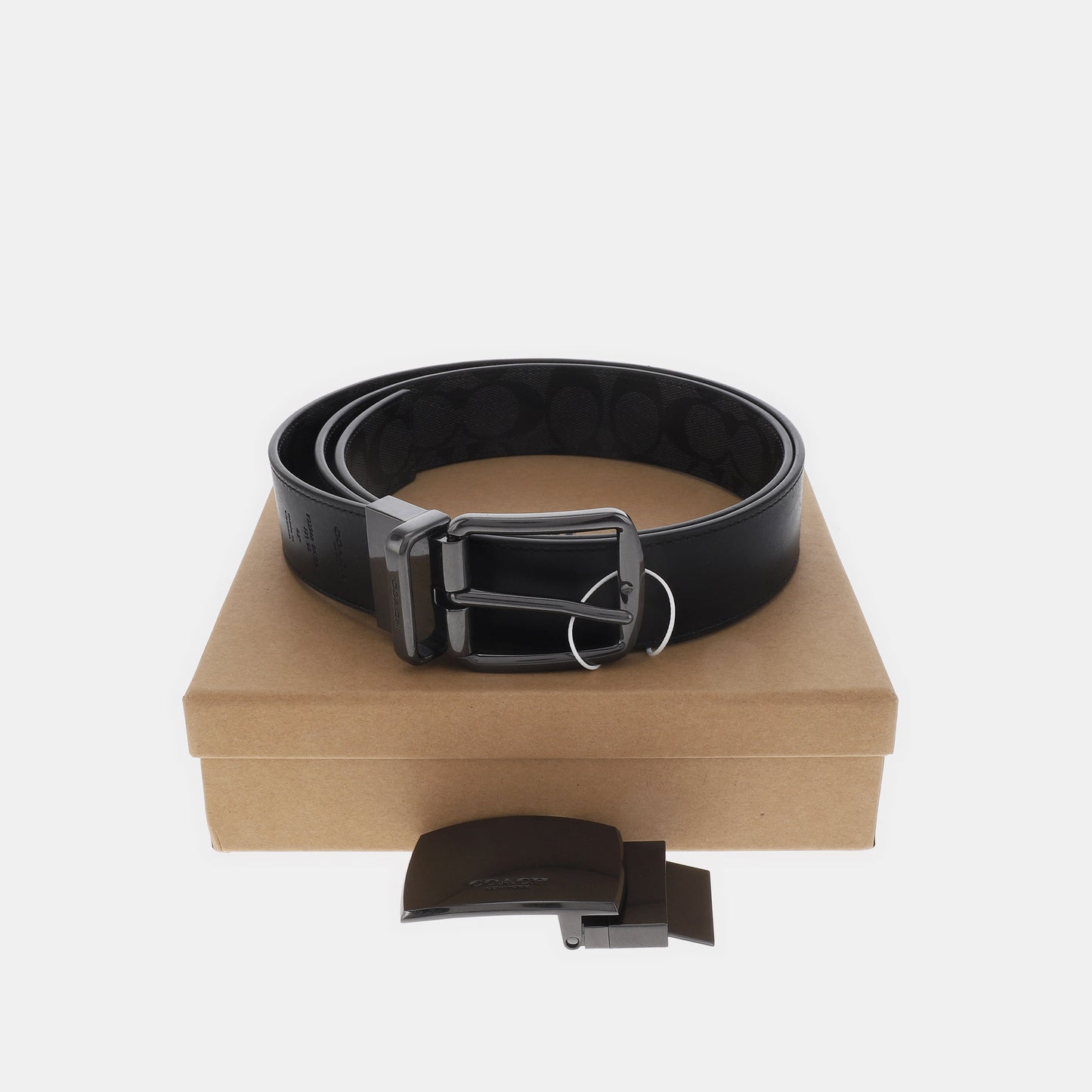 COACH Black Leather Buckle Men's Belt Long129cm Width4cm-(SKU)-940205190