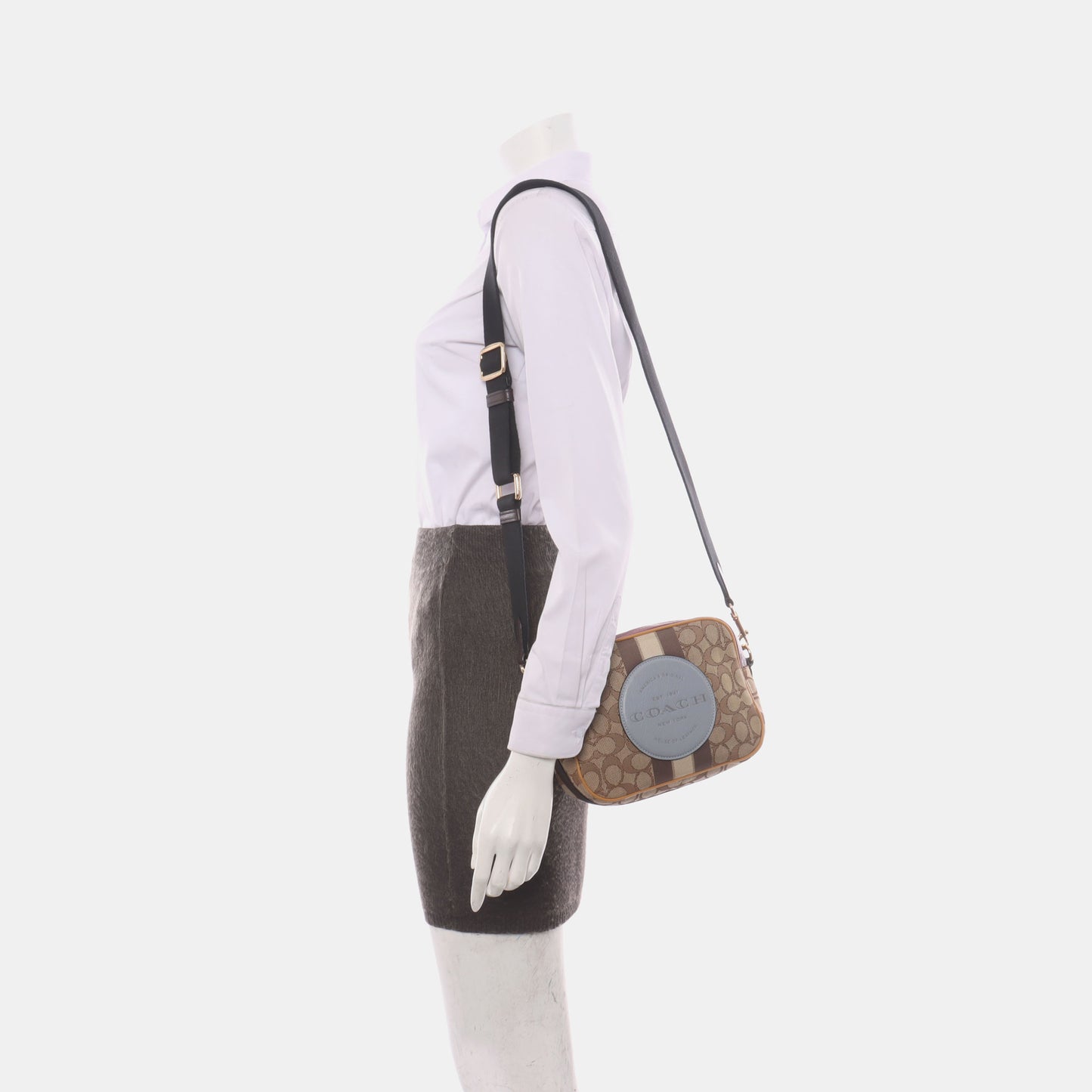 COACH DEMPSEY Brown Coated Canvas Wicker Plaid Apple Bag Crossbody Bag Single Shoulder Bag Golden hardware Removable shoulder strap-(SKU)-928259007