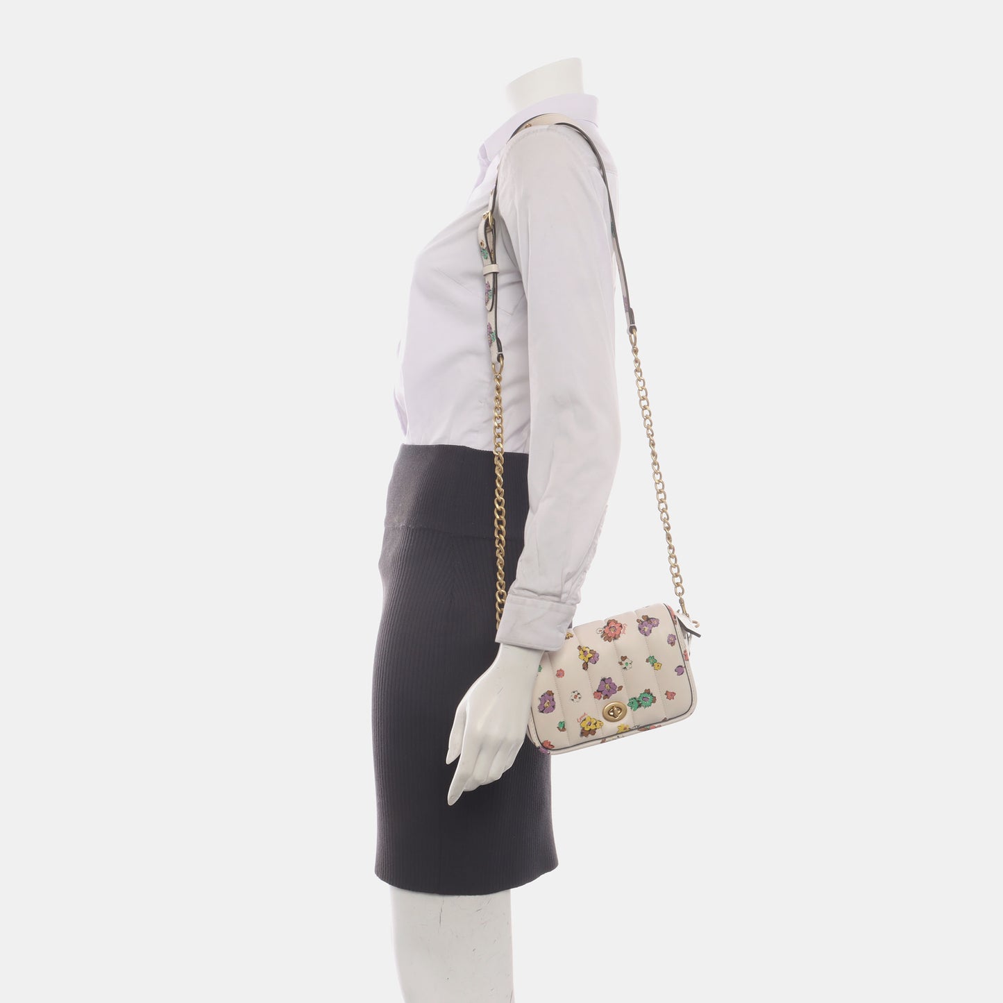 COACH DINKY White Lamb Leather Printed Quilted Single Shoulder Bag Crossbody Bag Golden hardware Removable shoulder strap-(SKU)-935605368