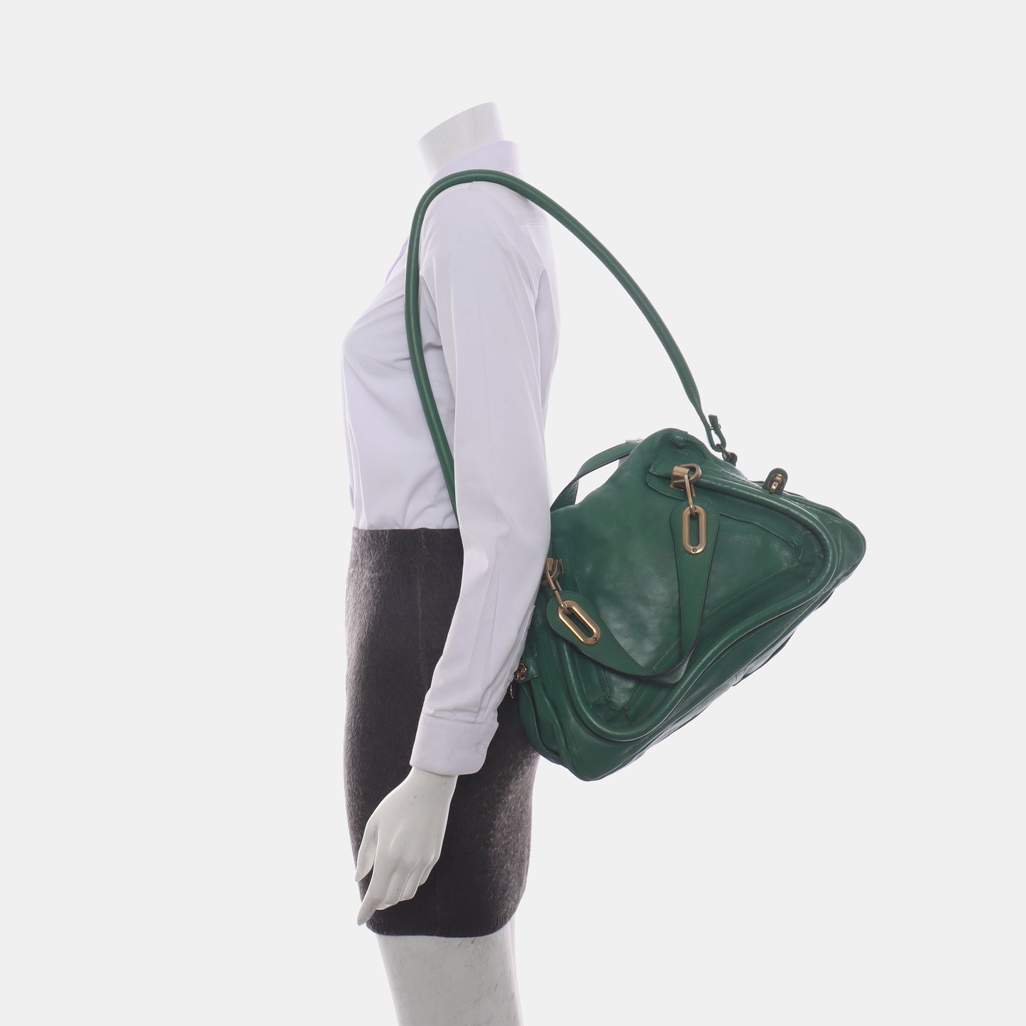Chloé Paraty Medium size Green Leather Single Shoulder Bag Golden hardware Removable shoulder strap-(SKU)-14336695