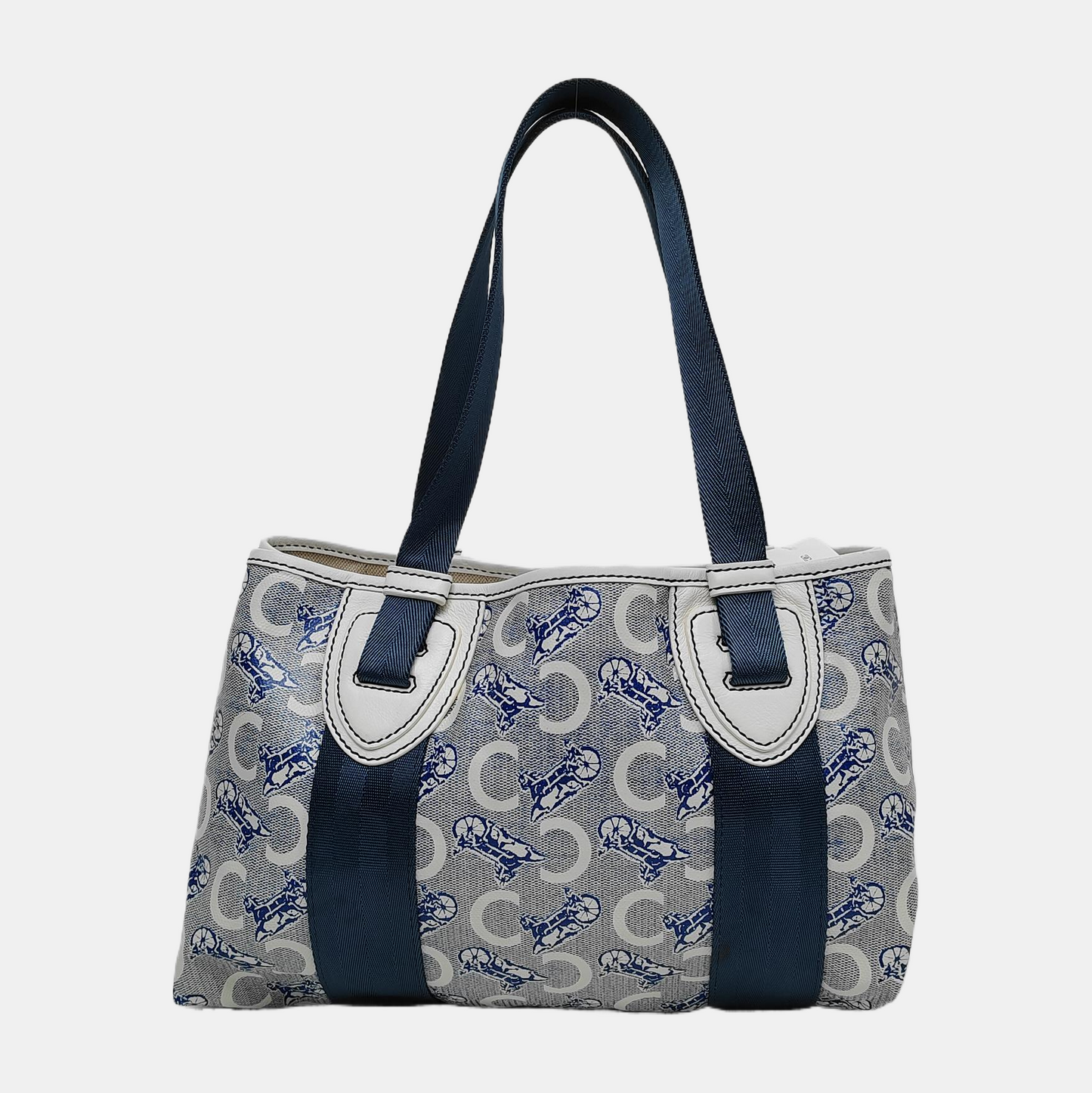 CELINE Tote bag Light gray coated canvas floral single shoulder bag handbag Silver Hardware-(SKU)-941849748