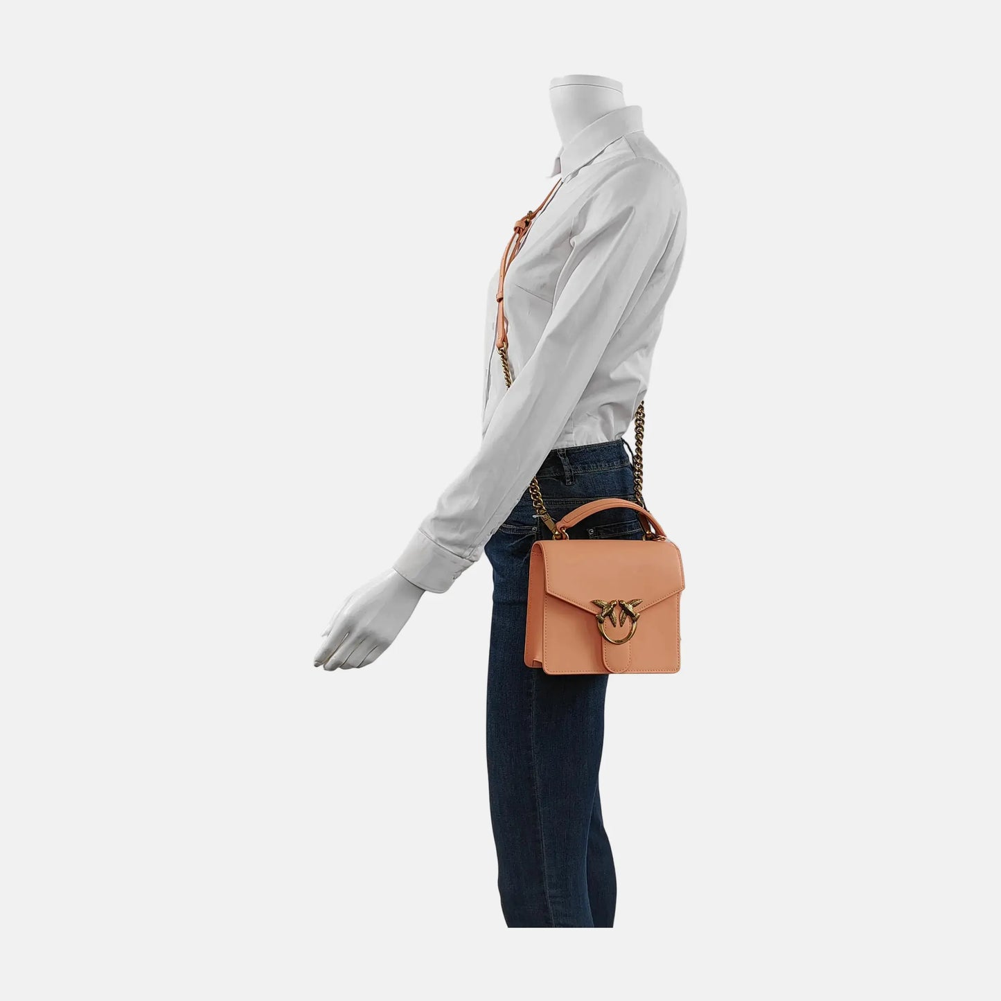 PINKO Tangerine Pink Cowhide Sling Bag Single Shoulder Bag Tote Bag Golden hardware Removable shoulder strap-(SKU)-944691332
