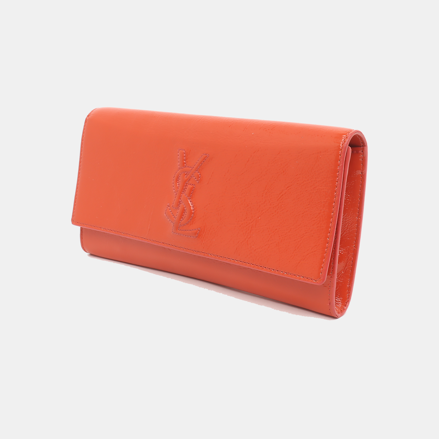 YSL BELLE JOUR Orange Patent Leather Embossed Clutch Golden hardware-(SKU)-931375952