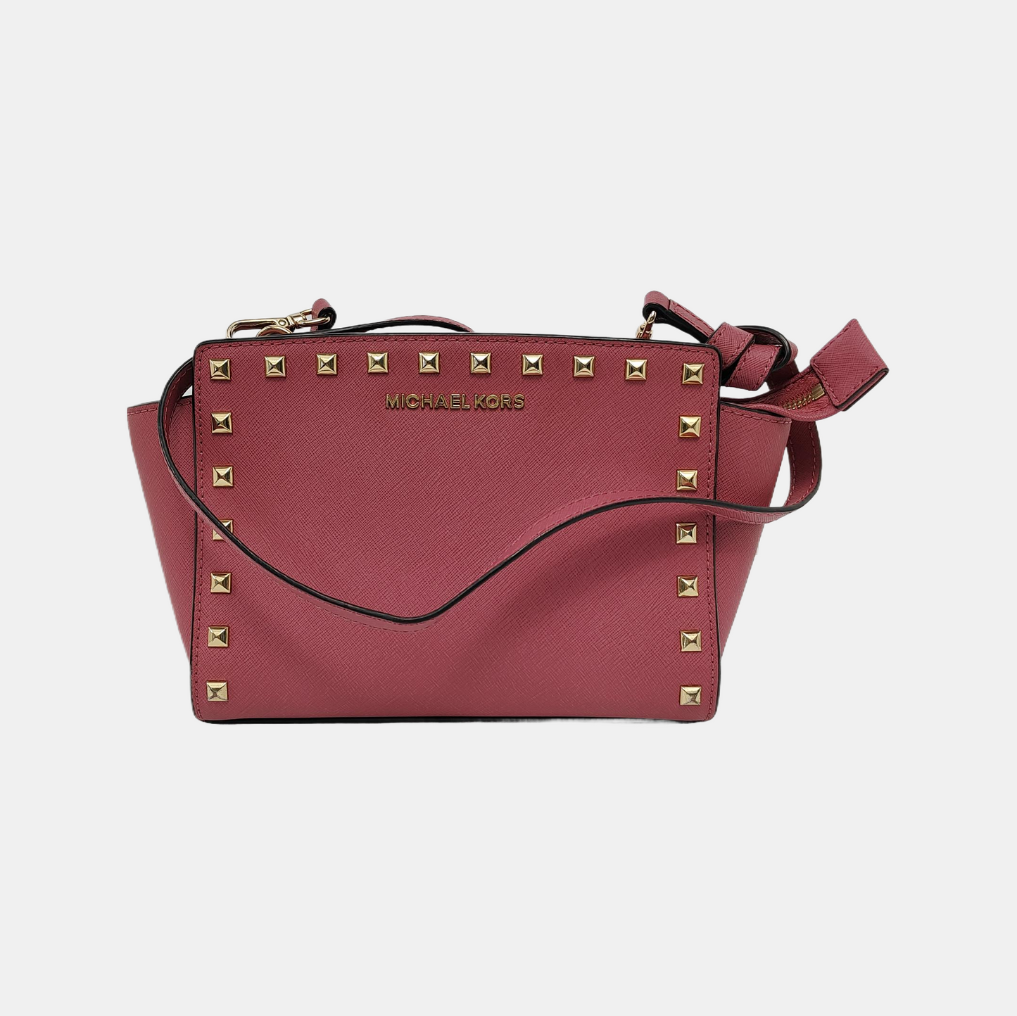 MICHAEL KORS Selma Medium size Pink cowhide studded crossbody bag, shoulder bag Golden hardware Removable shoulder strap-(SKU)-944285673