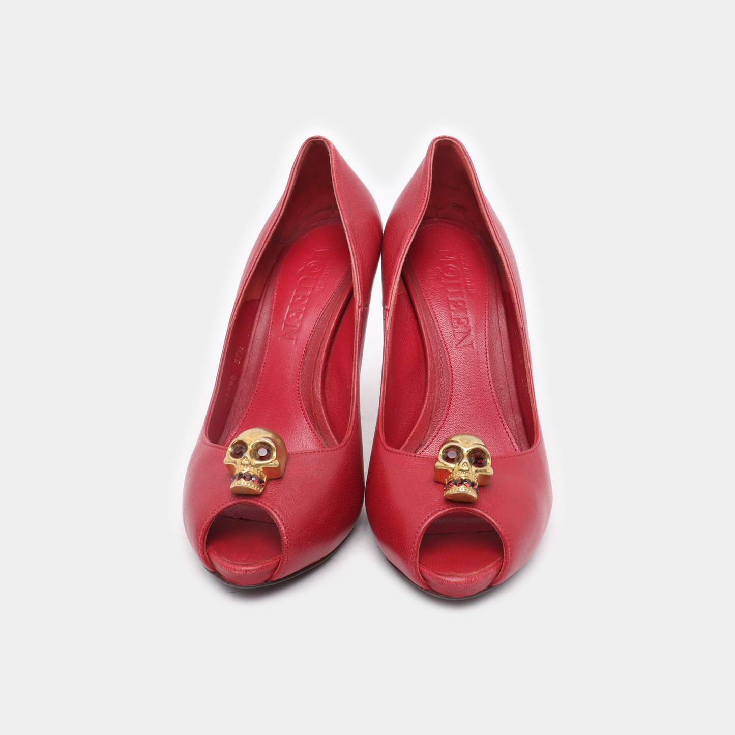 Alexander McQUEEN 37.5code Autumn red leather women's high heels-(SKU)-942694405