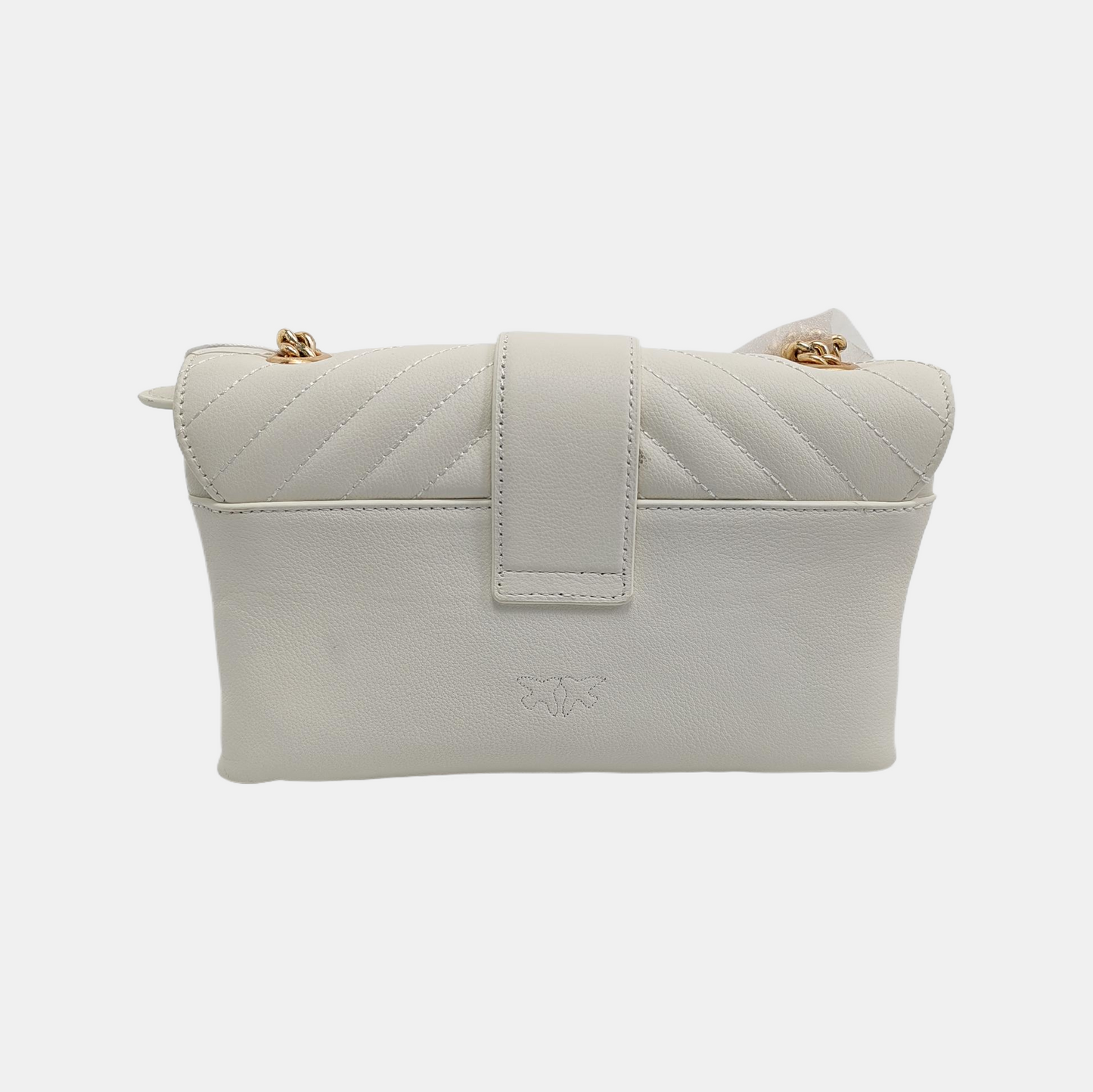 PINKO mini White Leather Quilted Stud Crossbody Bag, Single Shoulder Bag Golden Silver Hardware-(SKU)-944691063