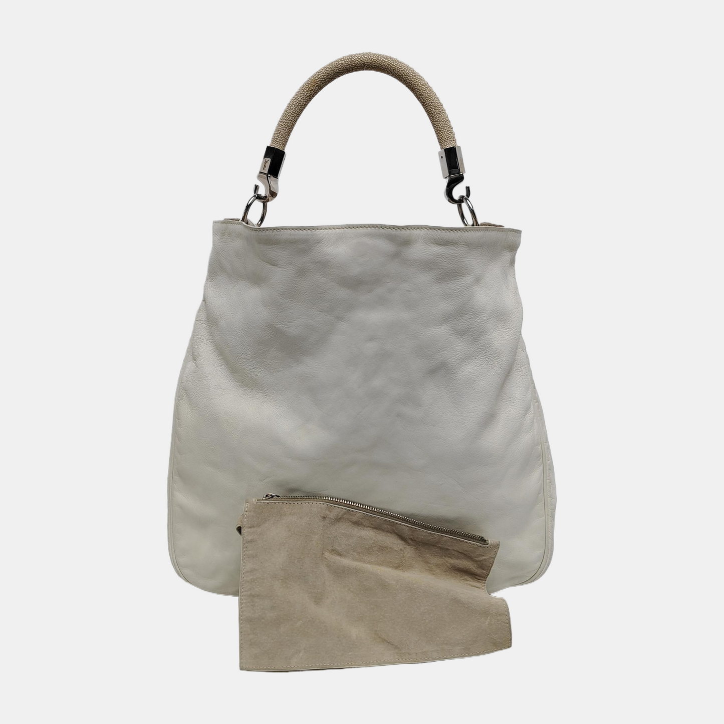 YSL ROADY White Leather Handbag Silver Hardware Sub-bag-(SKU)-942584962