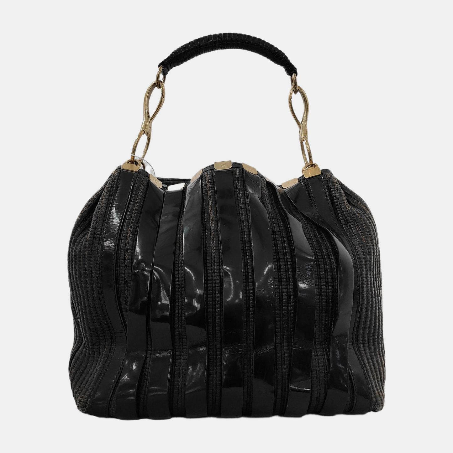 VERSACE Black Leather Single Shoulder Bag Handbag Golden hardware Removable shoulder strap-(SKU)-942991714