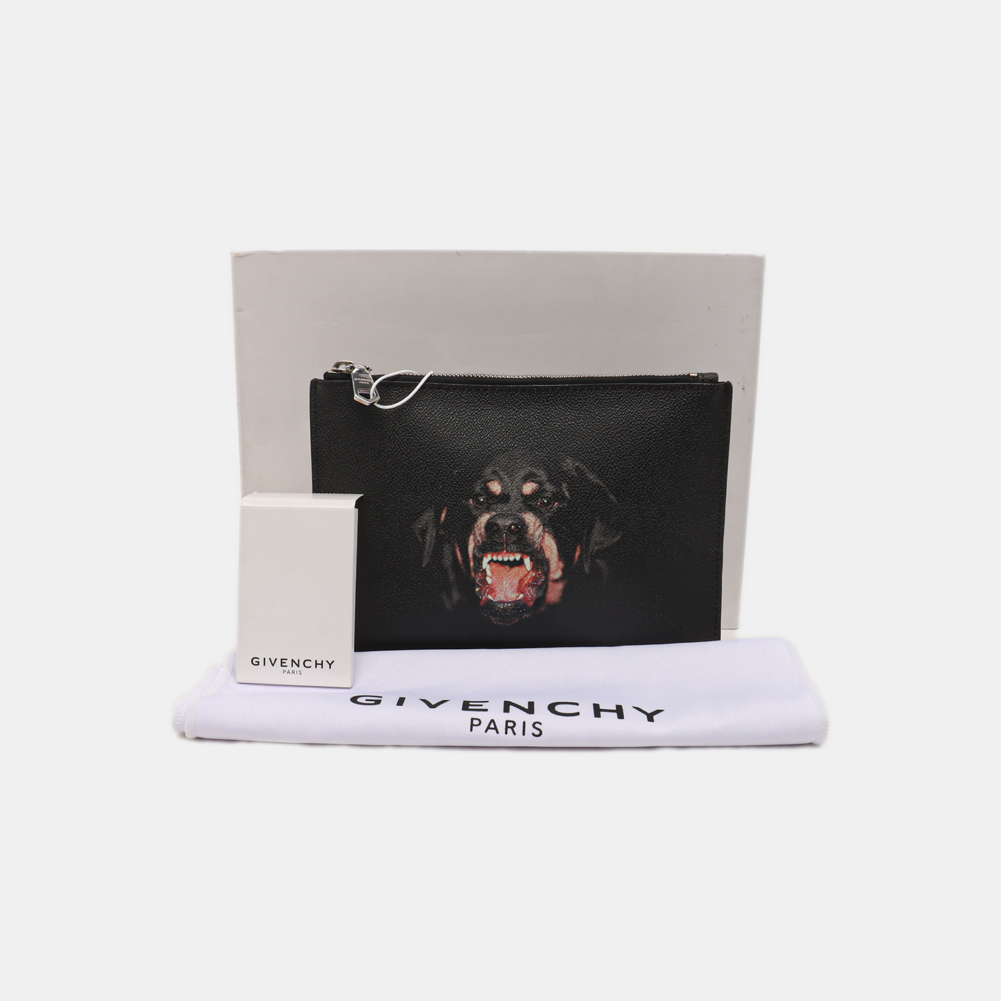 GIVENCHY Black Leather Printed Embossed Clutch Silver Hardware-(SKU)-14453406