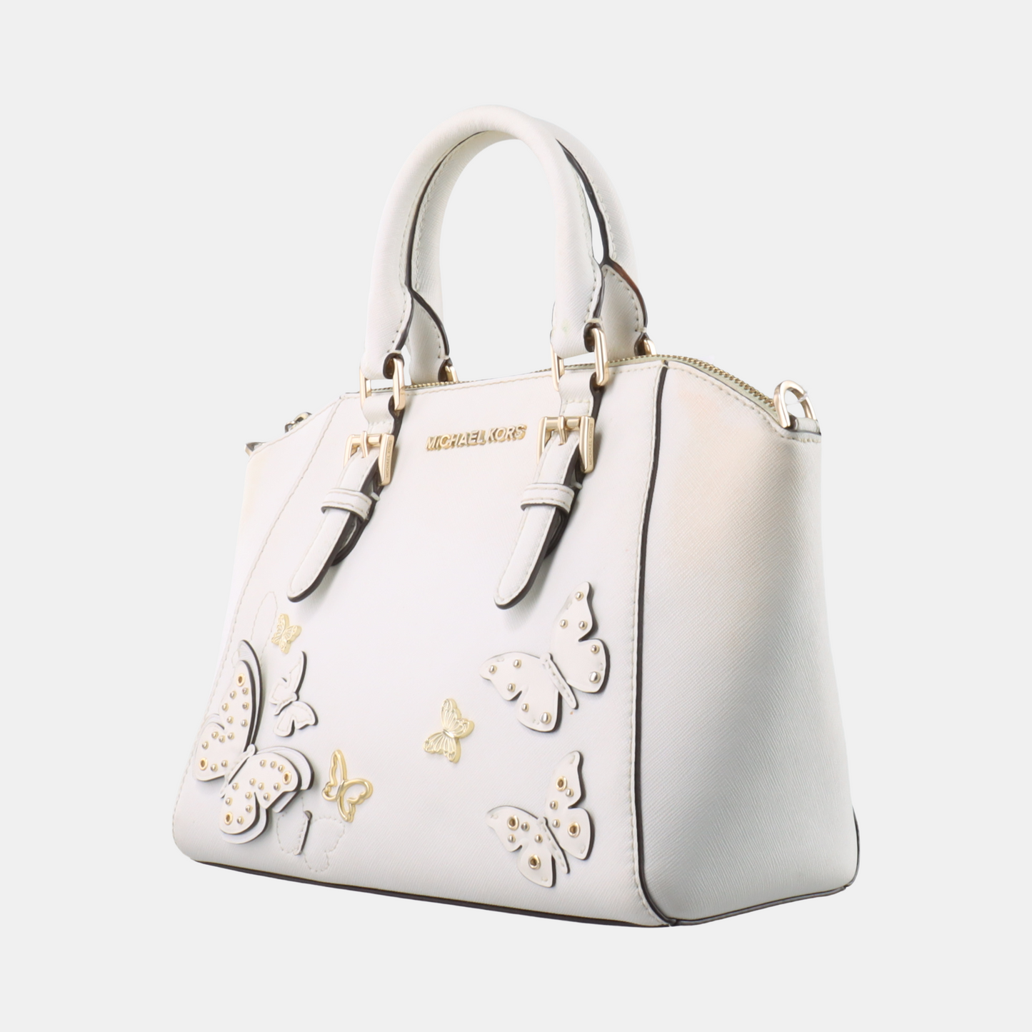 MICHAEL KORS Tote bag White Leather Patchwork Inset Crossbody Single Shoulder Bag Handbag Golden hardware Removable shoulder strap-(SKU)-932783856