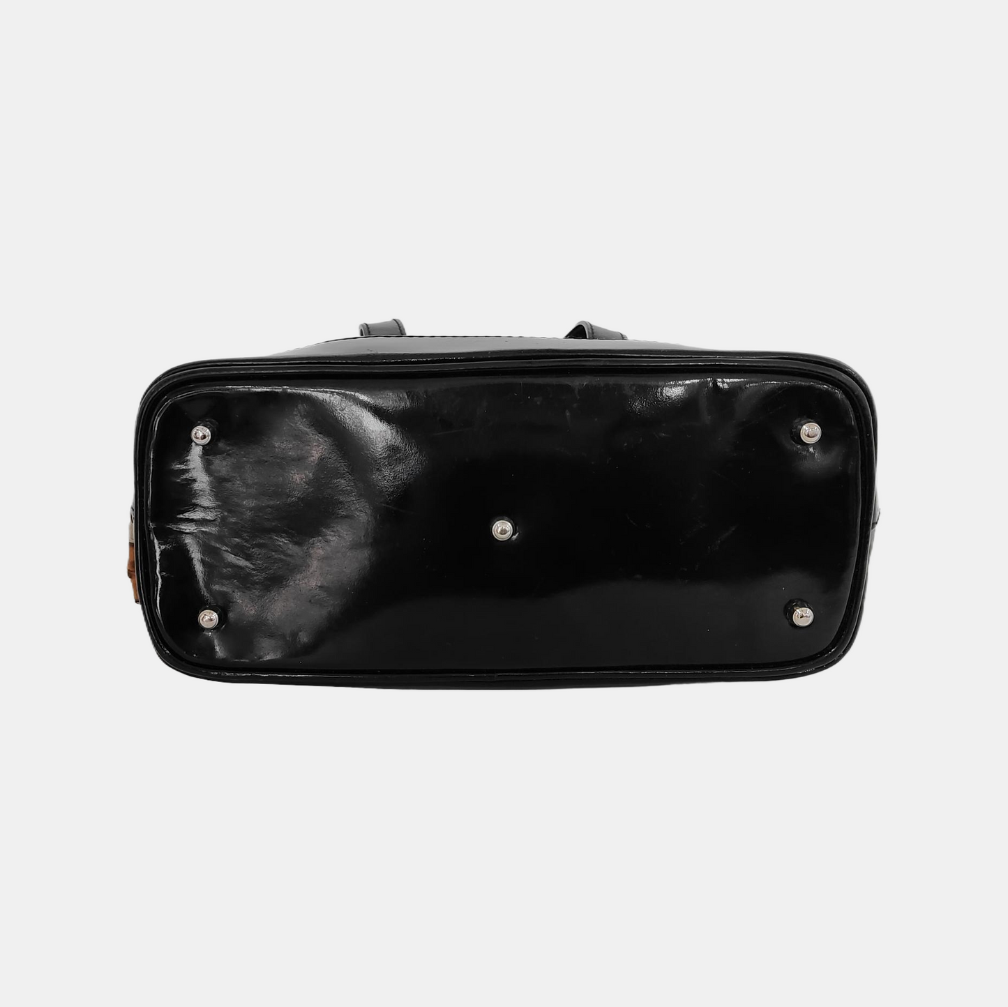GUCCI Black Fabric Bamboo Handle Handbag Silver Hardware-(SKU)-945627916