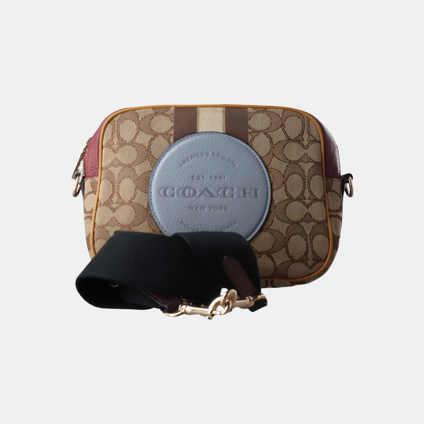 COACH DEMPSEY Brown Coated Canvas Wicker Plaid Apple Bag Crossbody Bag Single Shoulder Bag Golden hardware Removable shoulder strap-(SKU)-928259007