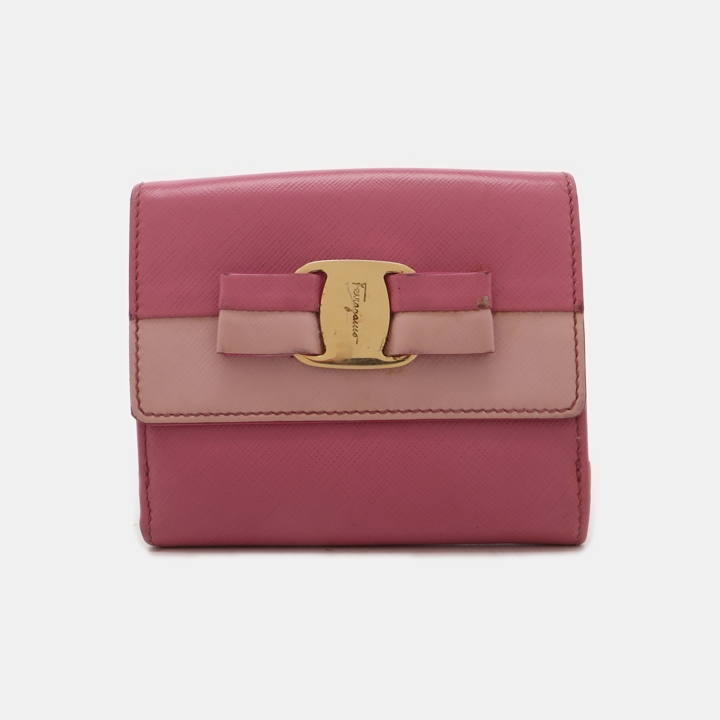 FERRAGAMO Vara Pink Leather Embossed Wallet Golden hardware-(SKU)-930486413