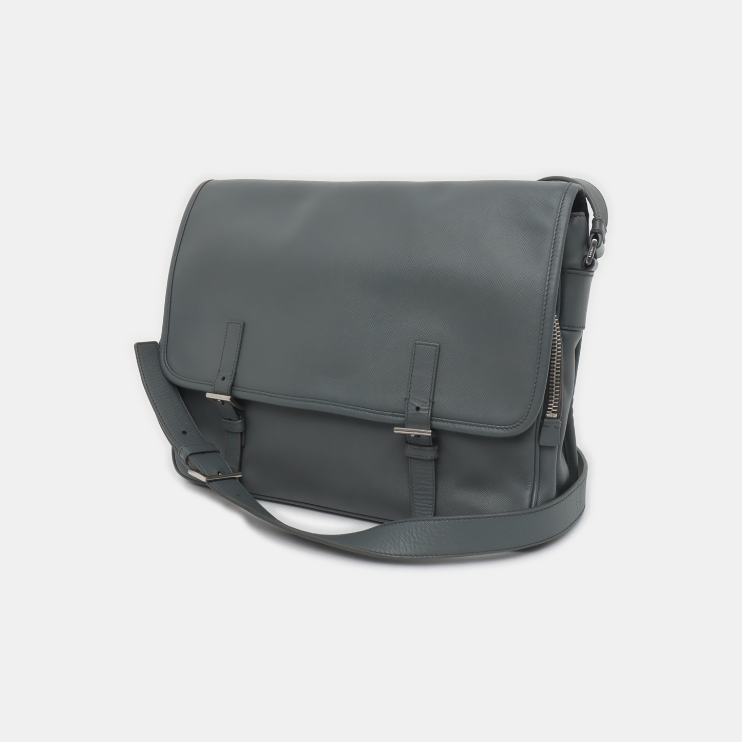 PRADA Dark Grey Cowhide Crosshatch shoulder bag Silver Hardware-(SKU)-938485965