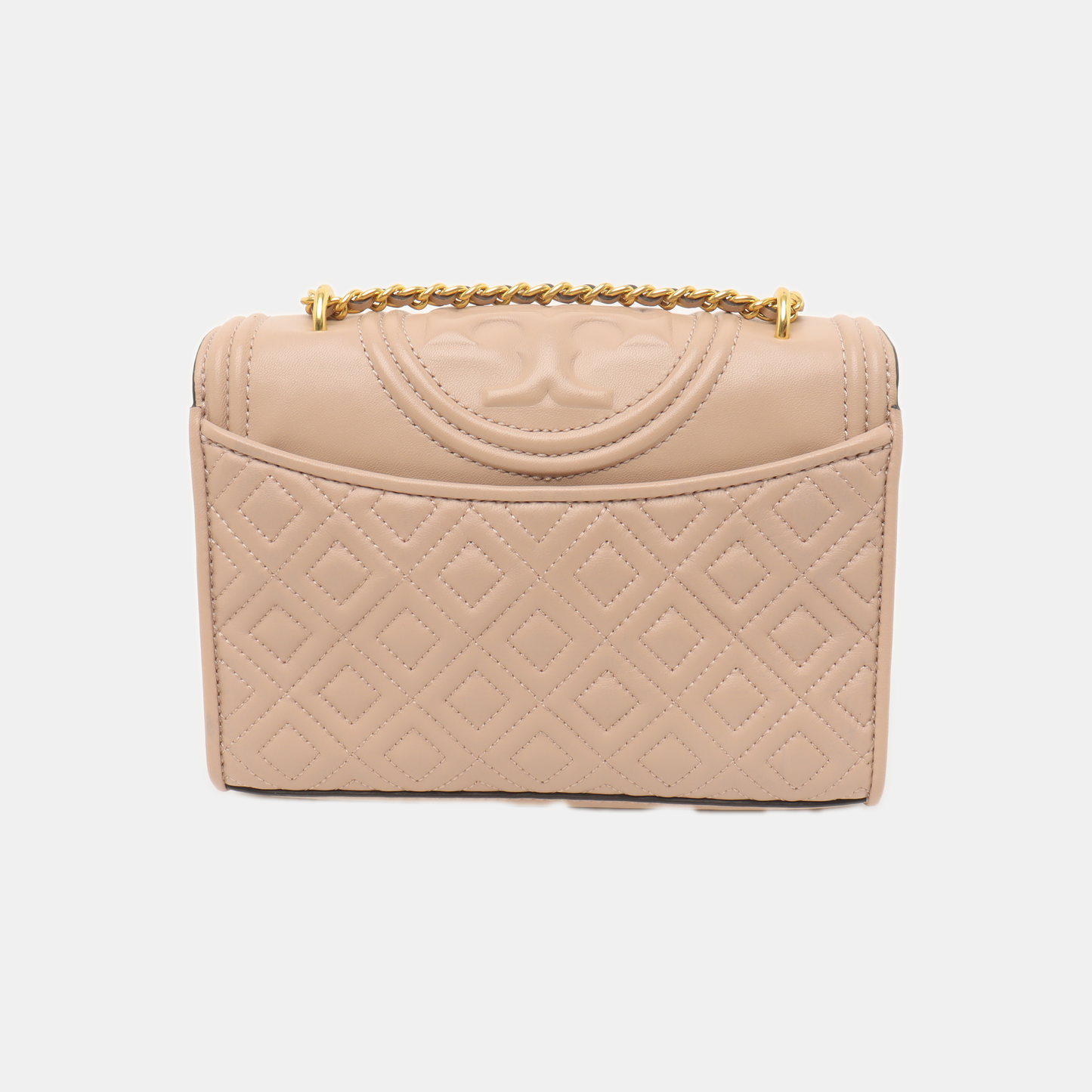 TORY BURCH Fleming Small size Nude Pink Cowhide Quilted Fringe Shoulder Bag Crossbody Golden hardware-(SKU)-14255932