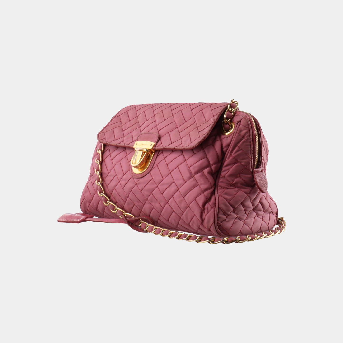 PRADA Pink Fabric Quilted Tassel Crossbody Bag Golden hardware-(SKU)-932708784