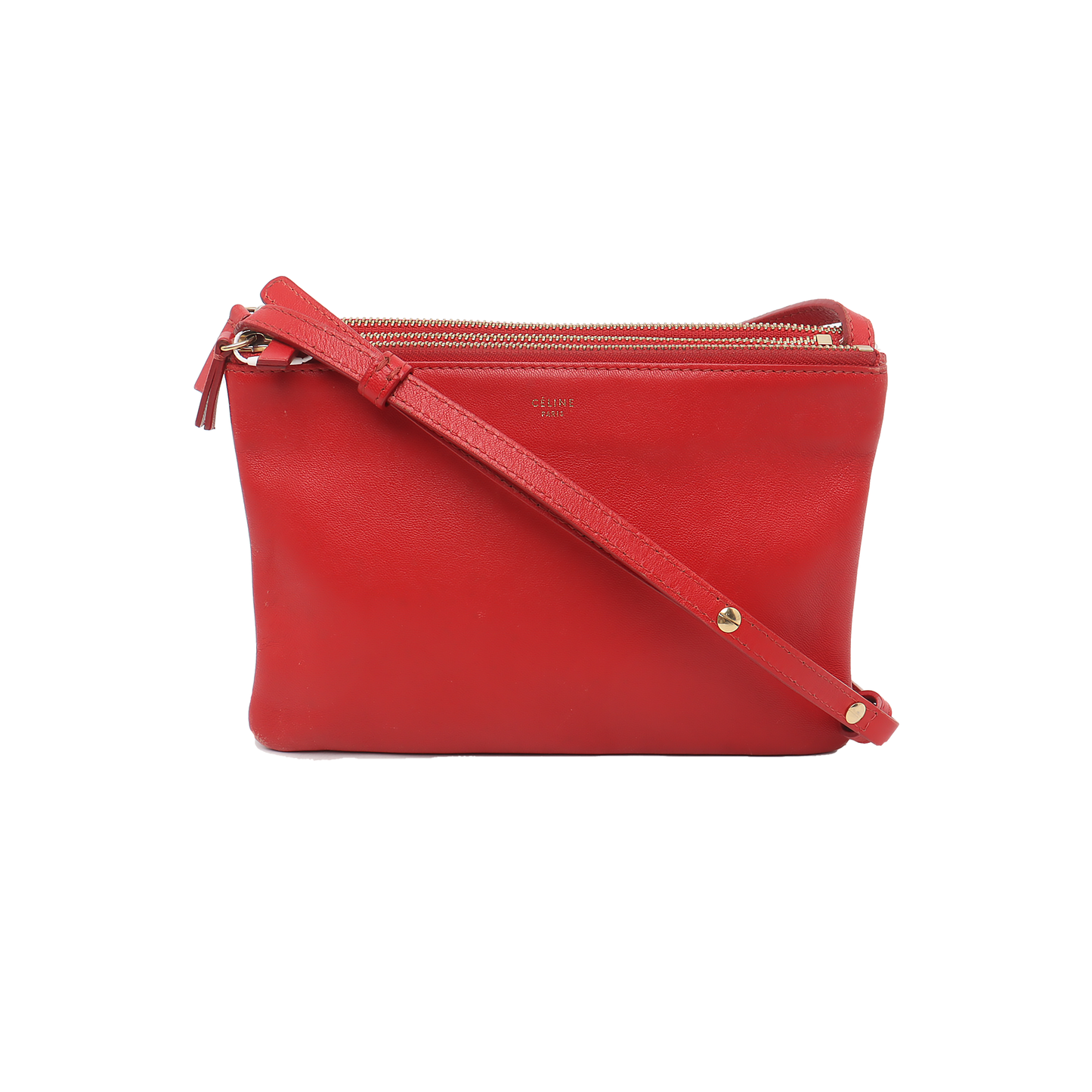 CELINE TRIO Small size Red Cowhide Crossbody Single Shoulder Bag Golden hardware Sub-bag-(SKU)-929979475