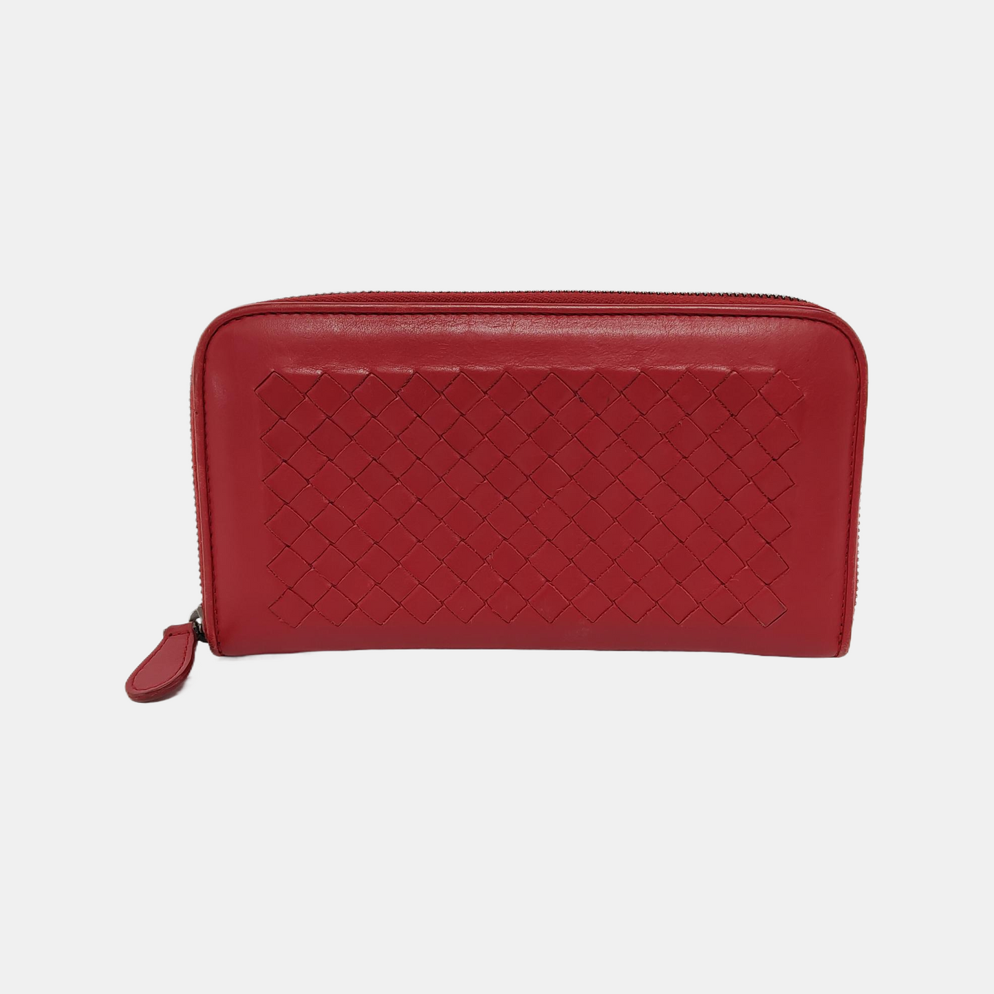 BOTTEGA VENETA Red Cowhide Woven Wallet Black hardware-(SKU)-945768483