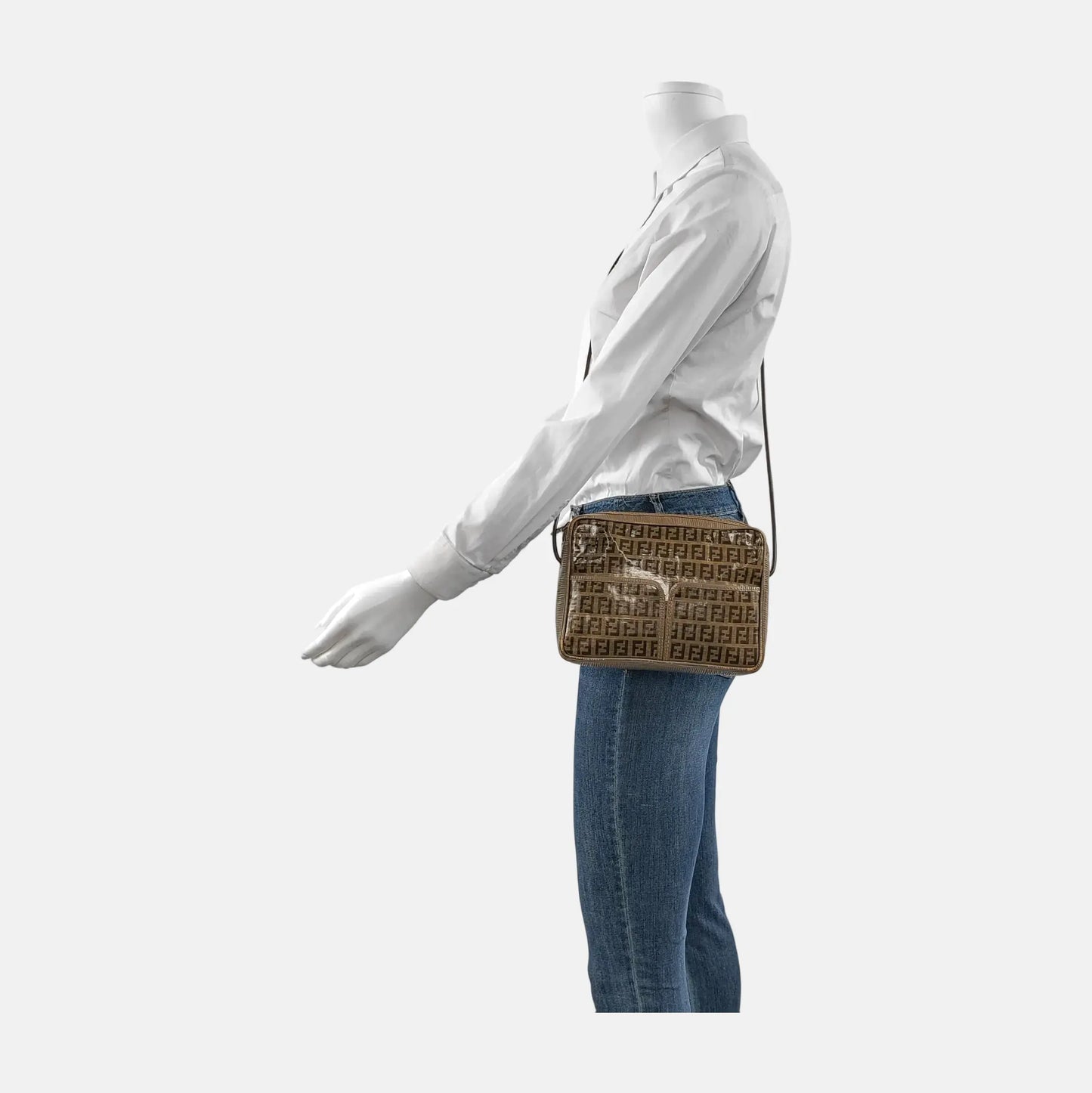 FENDI 棕色特殊材质双F斜挎包Shoulder Bag Brown Hardware-(SKU)-945609210