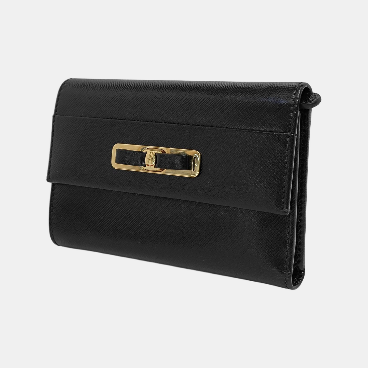 FERRAGAMO Black Leather Wallet Golden hardware-(SKU)-944079948