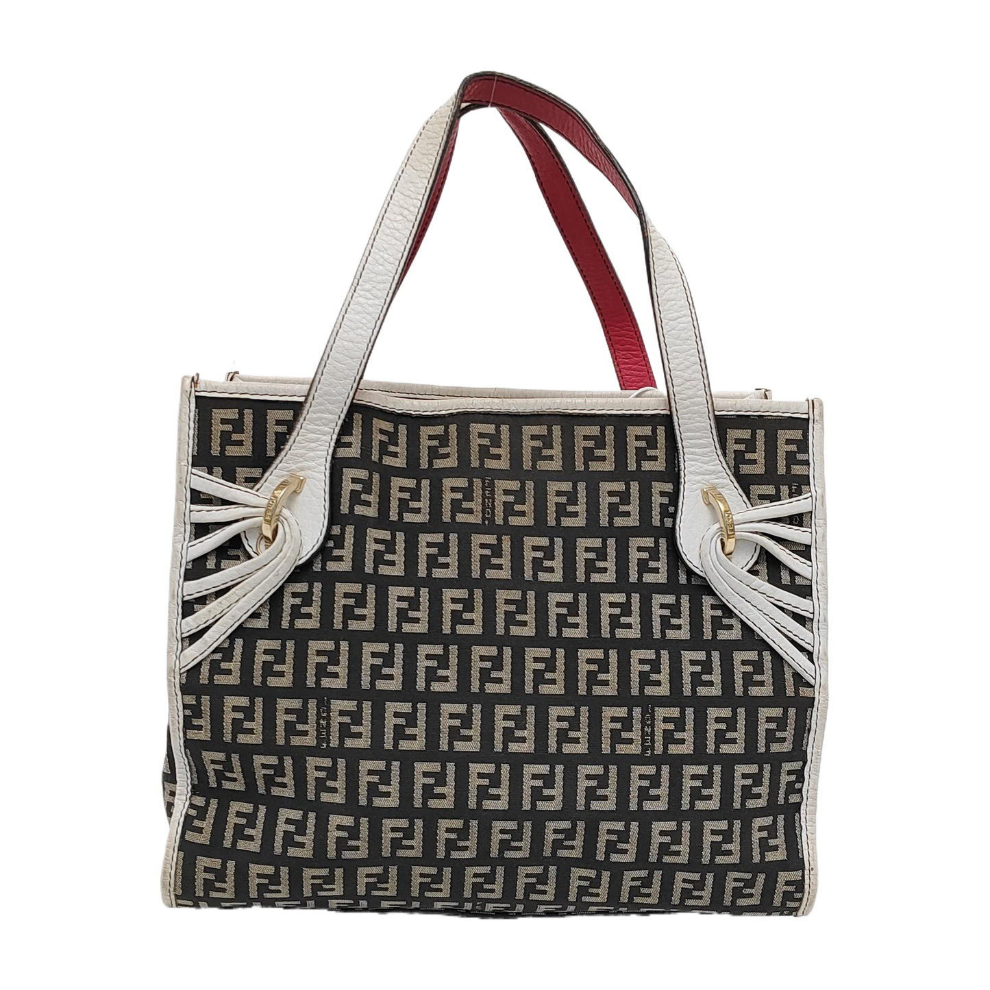 FENDI Tote bag 深棕色帆布双F提花Handheld包 Golden hardware-(SKU)-944134607