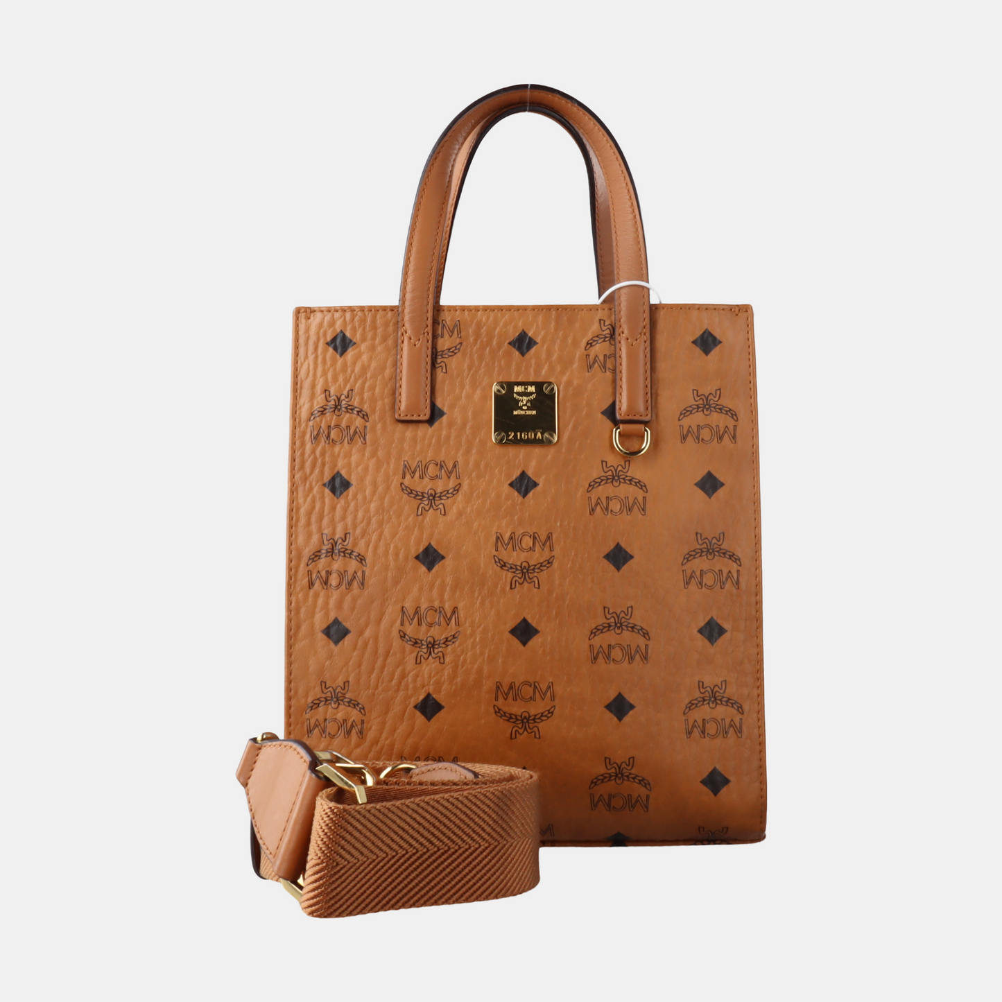 MCM KLASSIK mini Cognac Coated Canvas Monogram Single Shoulder Bag Golden hardware Removable shoulder strap-(SKU)-14432552