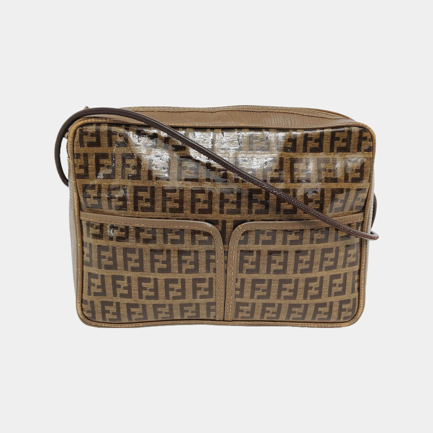 FENDI 棕色特殊材质双F斜挎包Shoulder Bag Brown Hardware-(SKU)-945609210