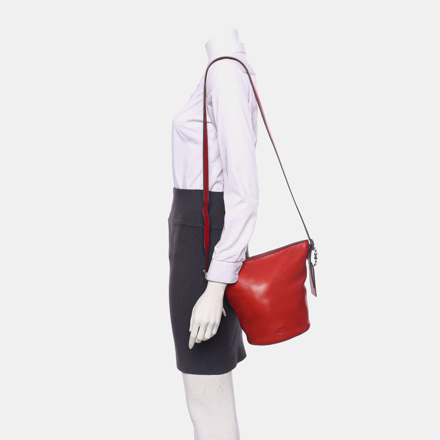COACH DUFFLE Red Leather Carriage Shoulder Bag Silver Hardware Removable shoulder strap-(SKU)-939673565