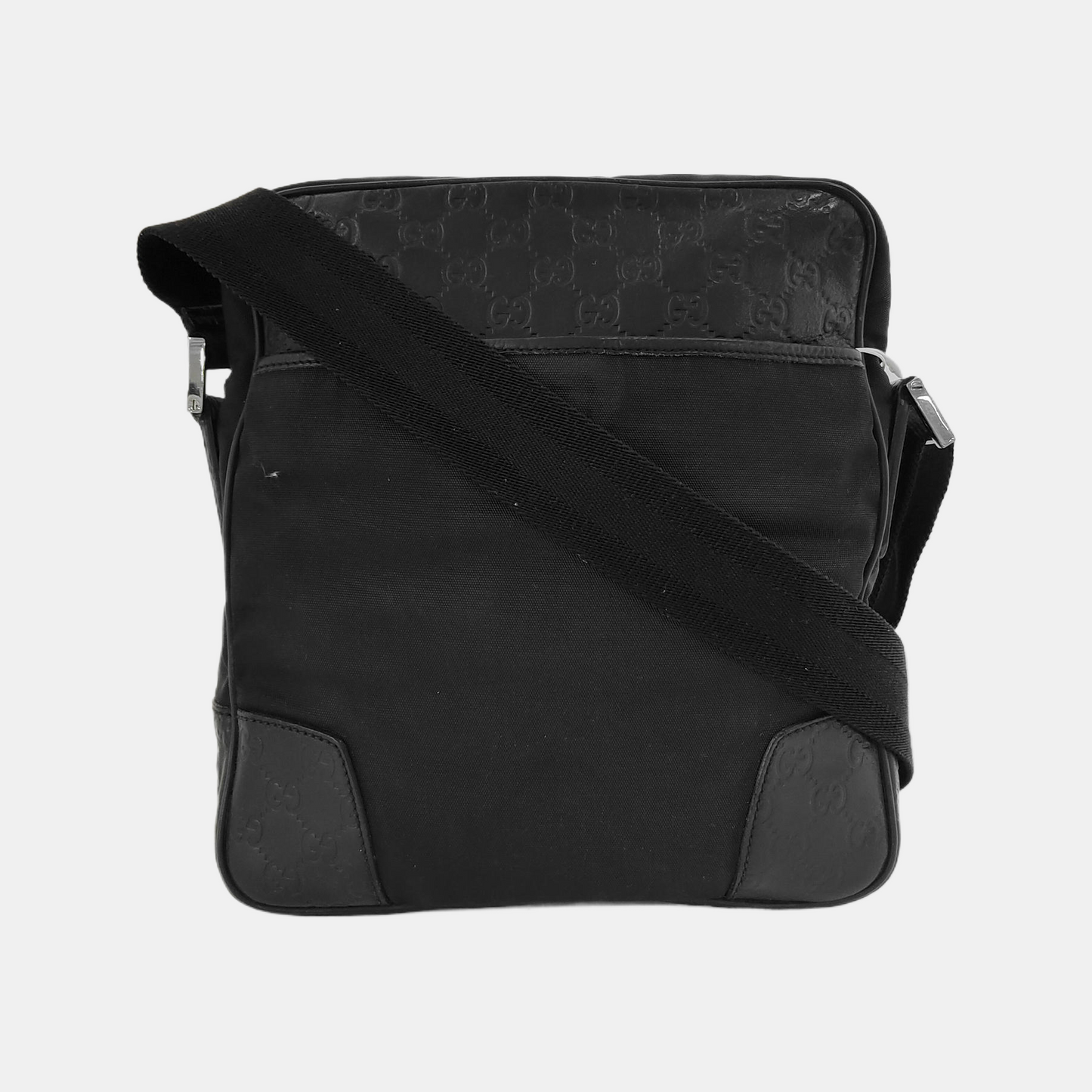 GUCCI Messenger Black Fabric Embossed Shoulder Bag Crossbody Bag Silver Hardware-(SKU)-945046020