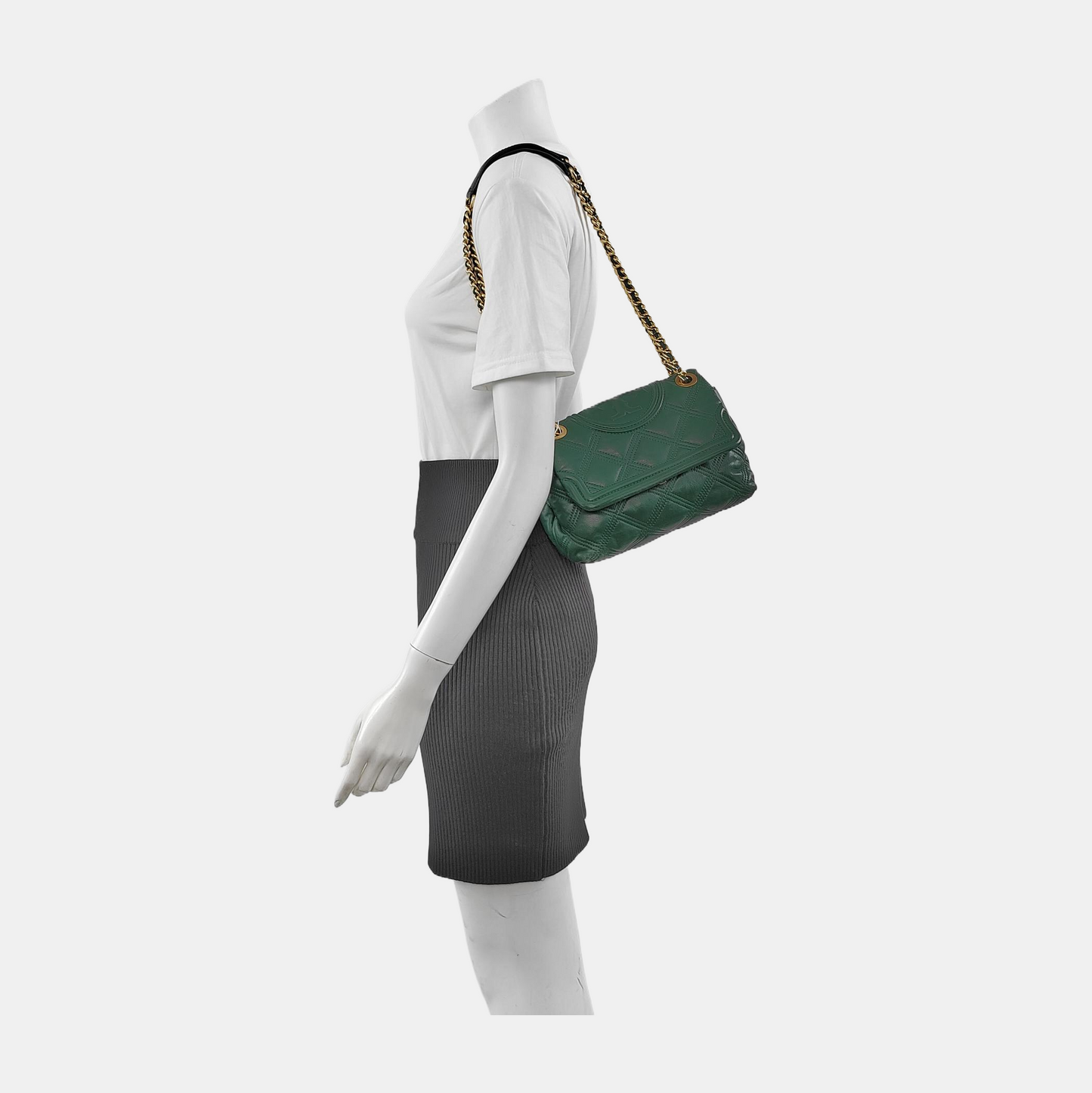 TORY BURCH Fleming Small size Dark Green Calfskin Quilted Crossbody Bag Single Shoulder Bag Golden hardware-(SKU)-942679197