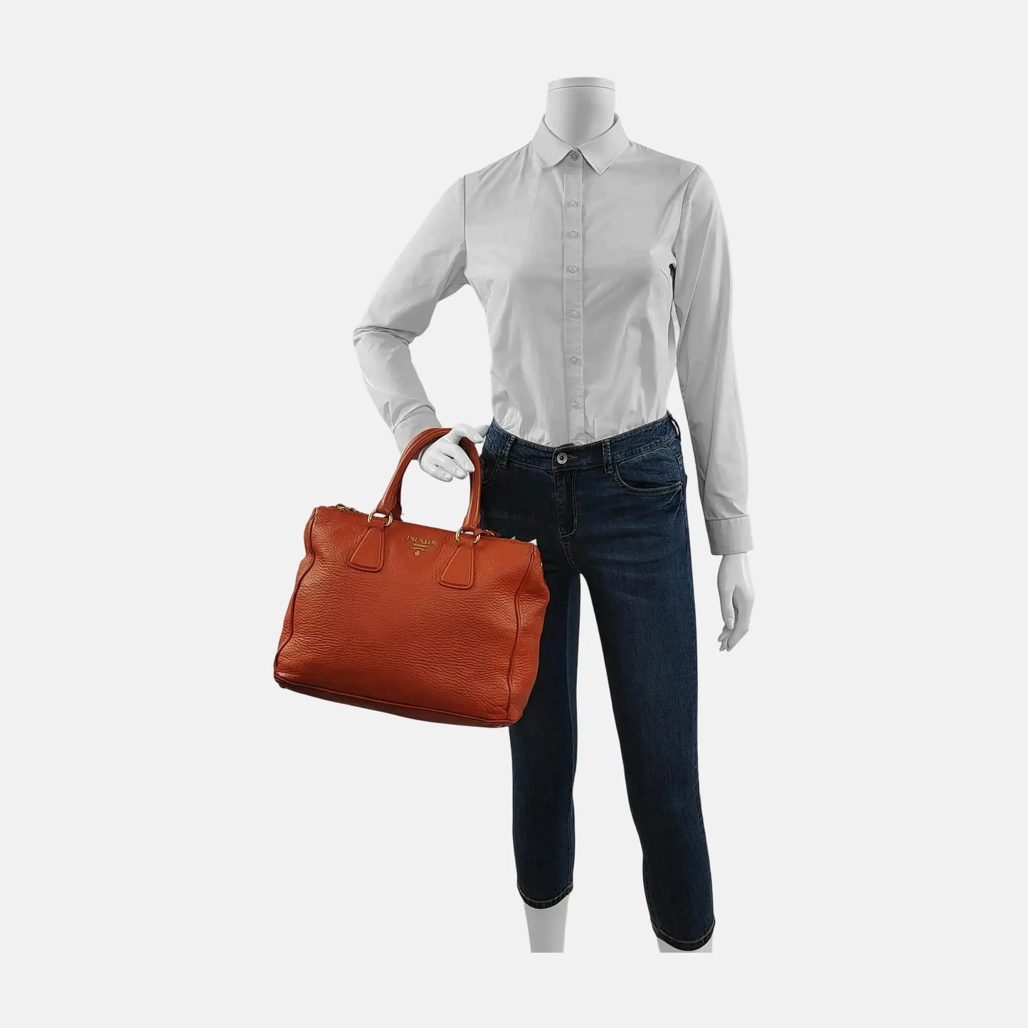PRADA Tote bag Orange Cowhide Handbag Golden hardware-(SKU)-943907570