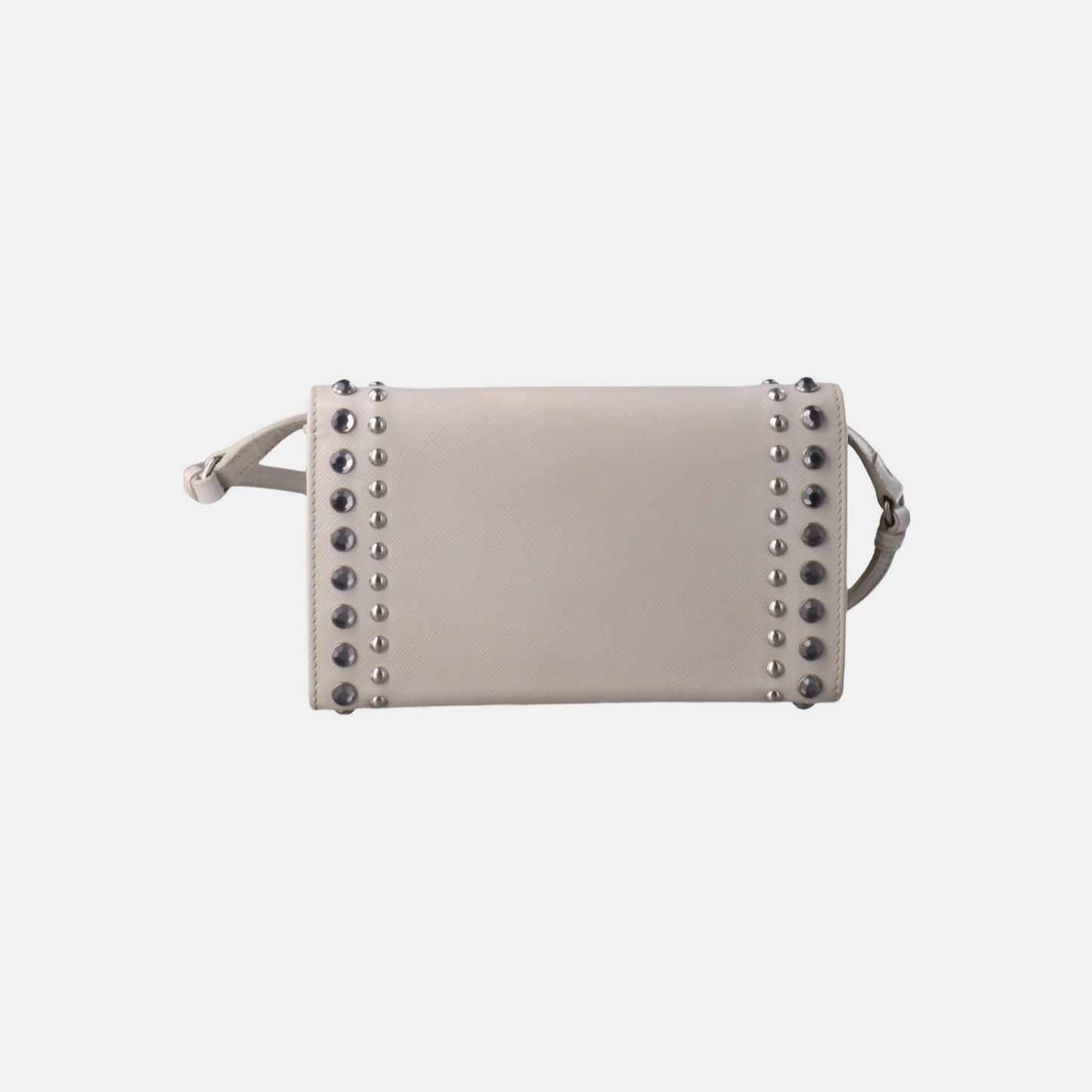 PRADA White Cowhide Crisscross Studs Single Shoulder Bag Crossbody Bag Silver Hardware Removable shoulder strap-(SKU)-935053572