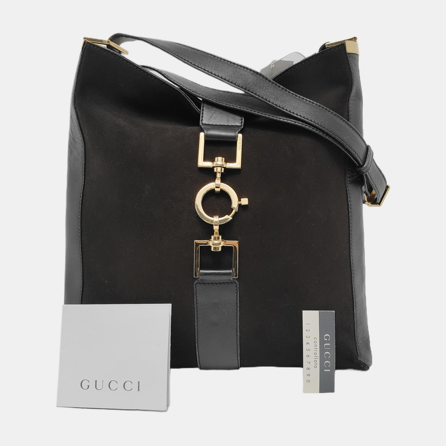 GUCCI Dark Brown Velvet Leather Single Shoulder Bag Tote Bag Golden hardware-(SKU)-940165554