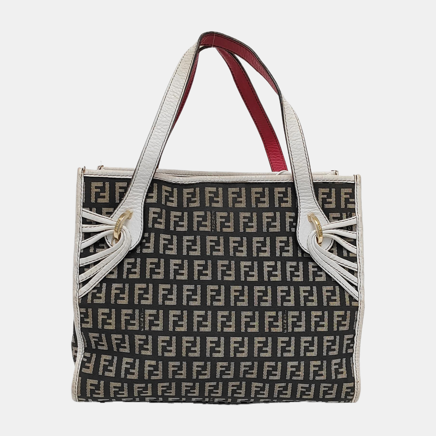 FENDI Tote bag 深棕色帆布双F提花Handheld包 Golden hardware-(SKU)-944134607