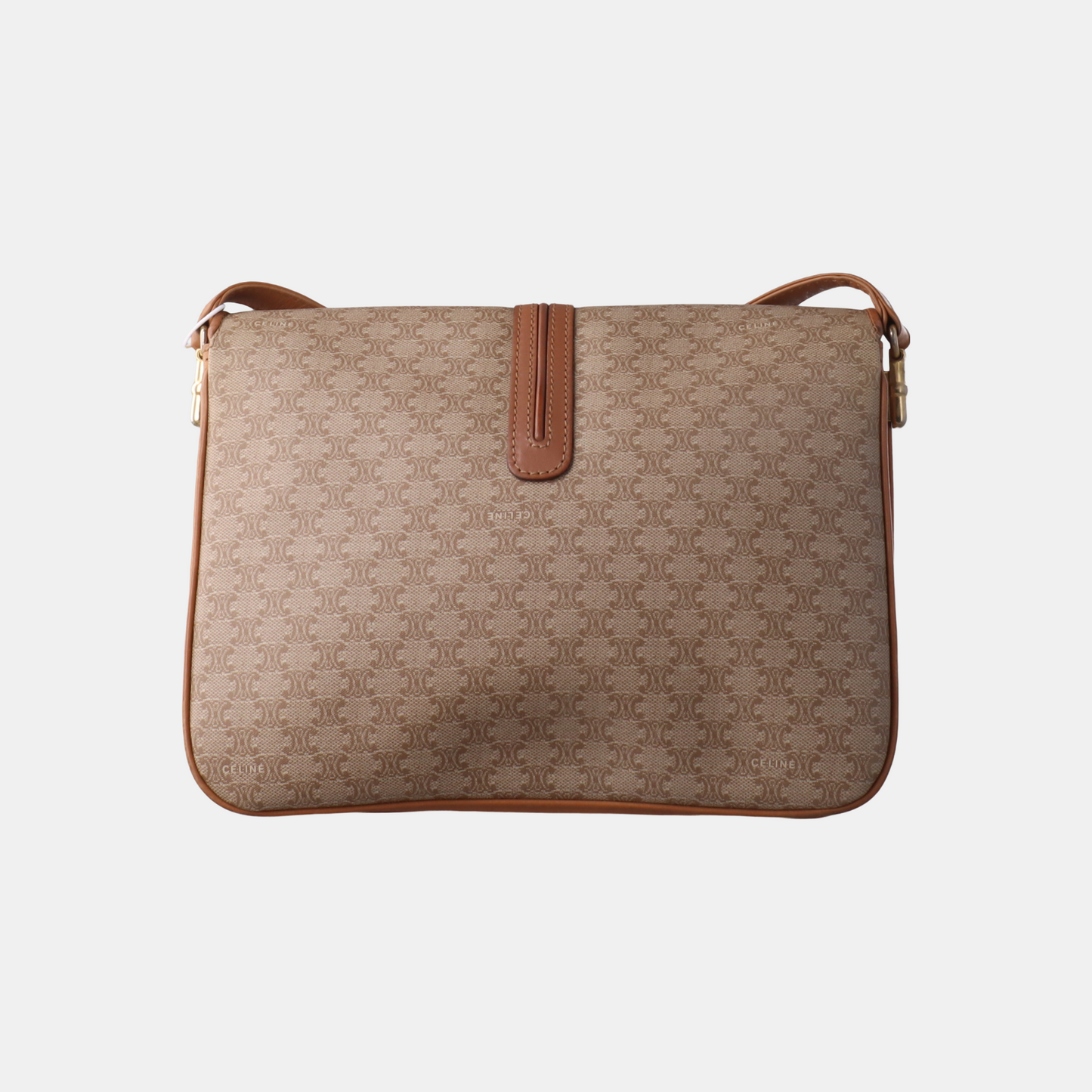 CELINE TABOU Beige coated canvas triumph gate single shoulder bag crossbody bag Golden hardware-(SKU)-14368008