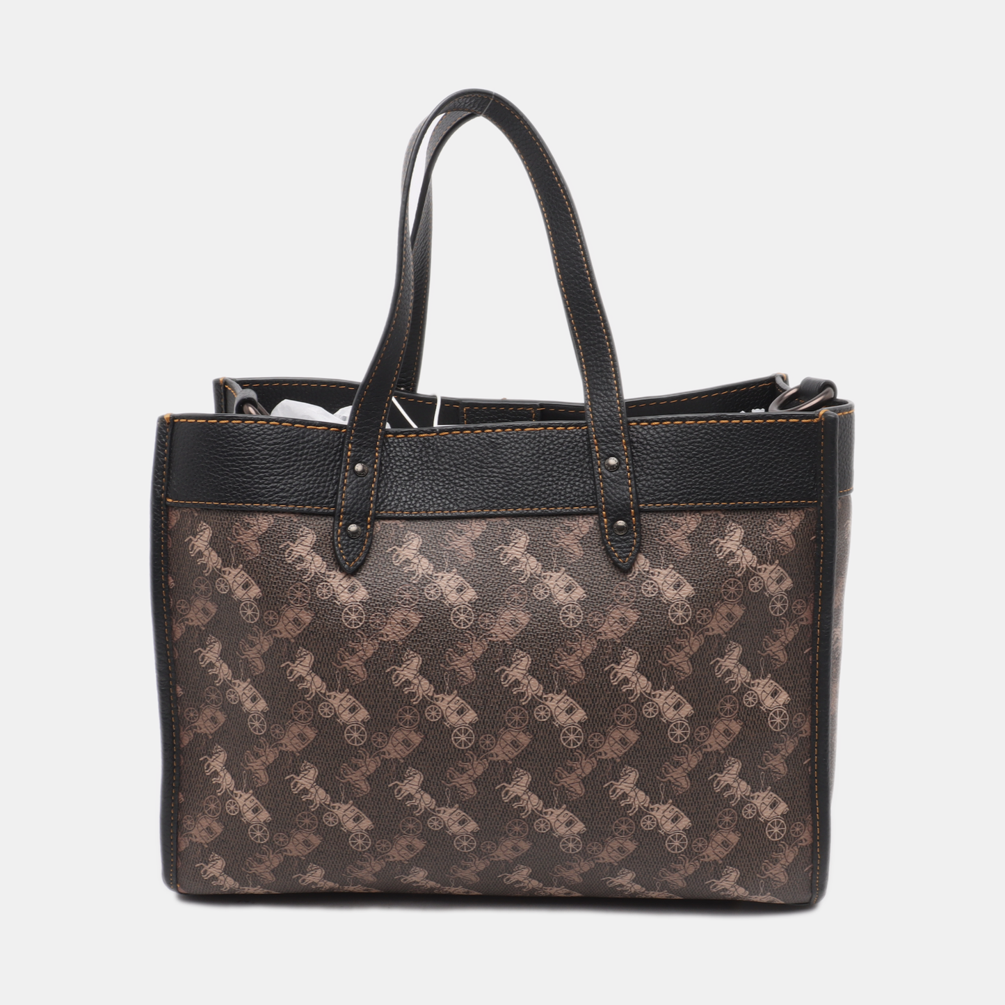 COACH FIELD Brown Coated Canvas Printed Carriage Single Shoulder Bag Crossbody Handbag Black hardware Pouch detachable shoulder strap-(SKU)-14243467