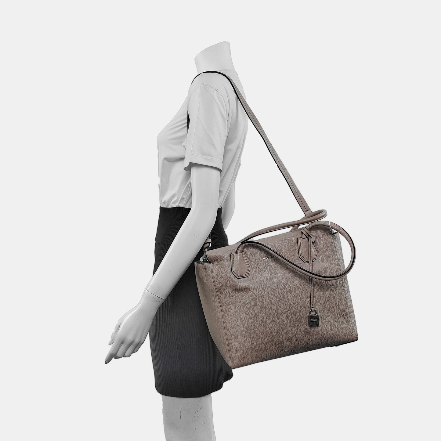 MICHAEL KORS Mercer Gray cowhide single shoulder bag crossbody handbag Silver Hardware Removable shoulder strap-(SKU)-940249549