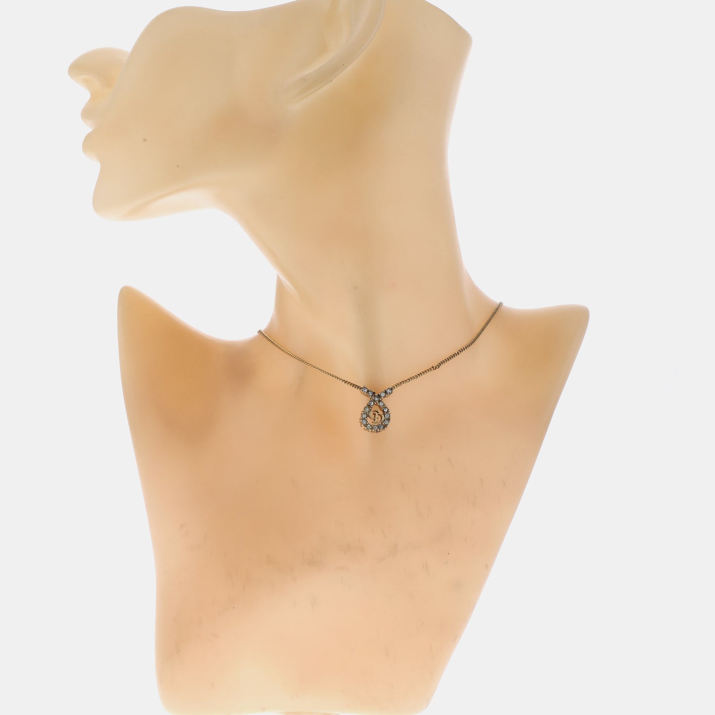 DIOR Dior Oblique Golden Alloy Artificial Diamond Encrusted Necklace Length45cm-(SKU)-941361795