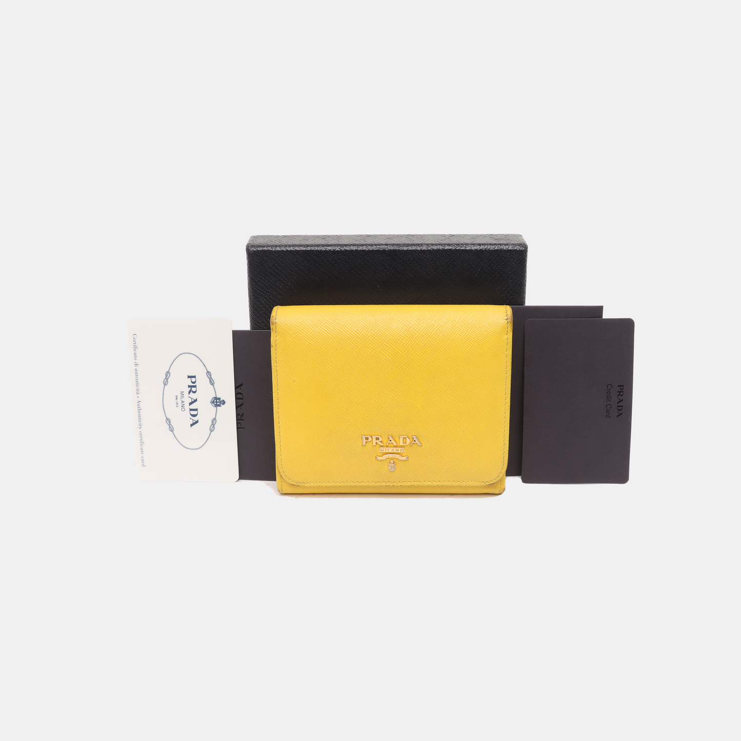 PRADA Yellow Cowhide Cross Grain Wallet Golden hardware-(SKU)-938135493