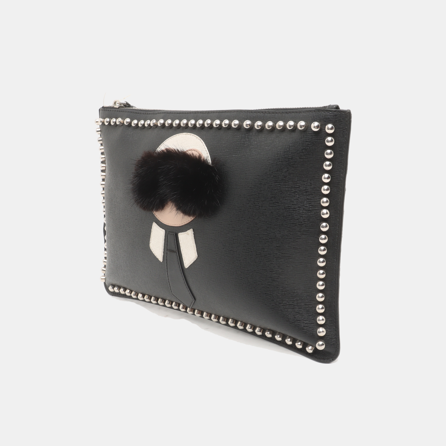 FENDI Karlito Black Leather Studs Handbag Silver Hardware-(SKU)-934933009